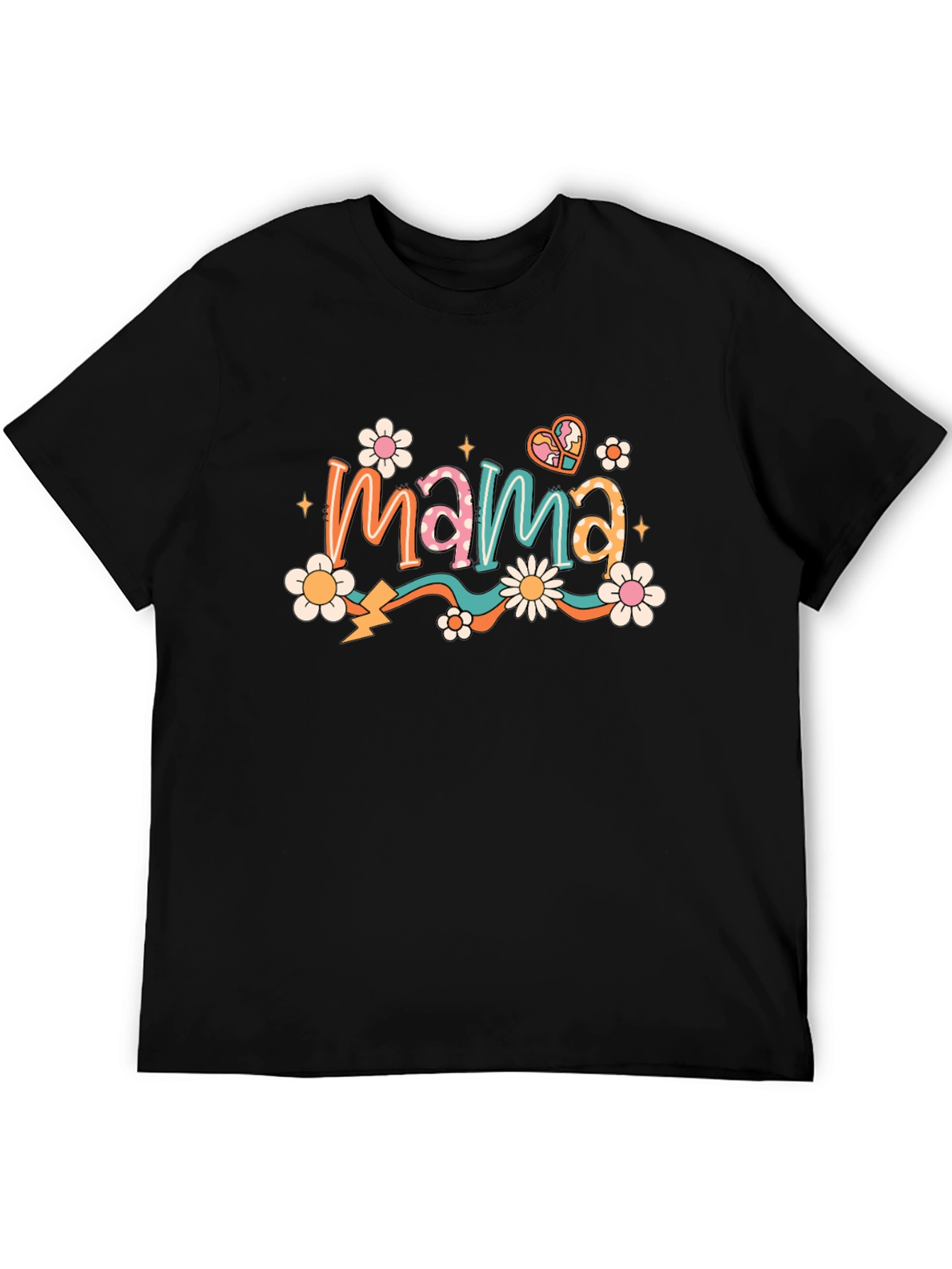 Black Retro Mama T-Shirt - Black, Floral Graphic view 5