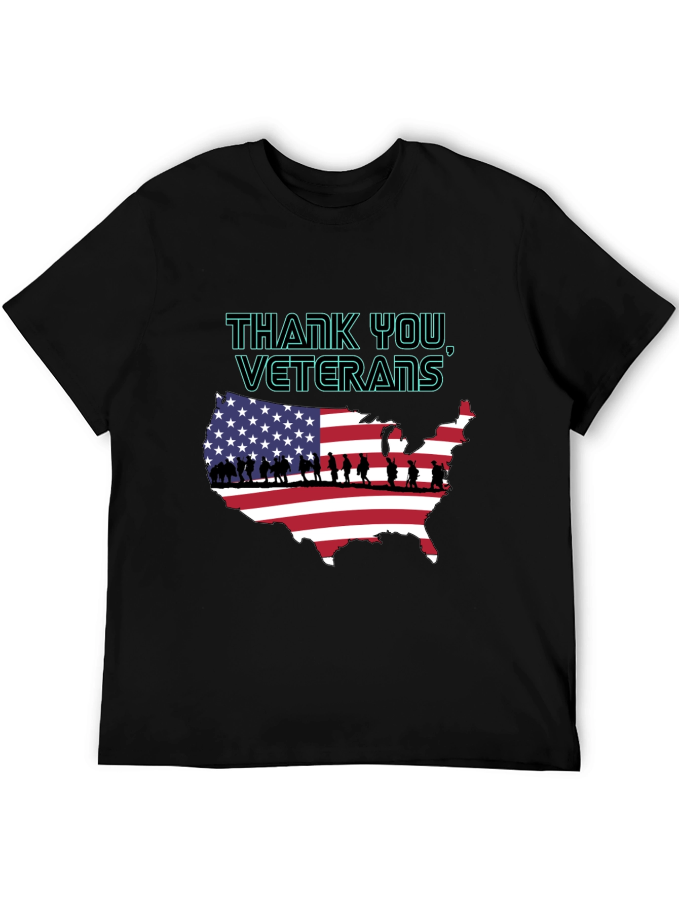 Black Thank You Veterans USA Map T-Shirt view 5
