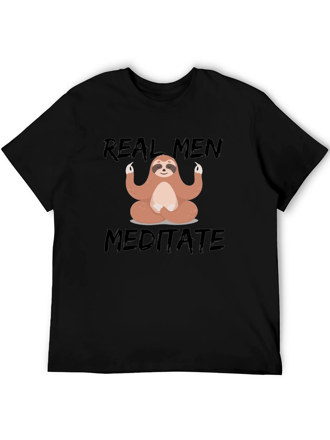 Black Real Men Meditate T-Shirt - Sloth Design view 5
