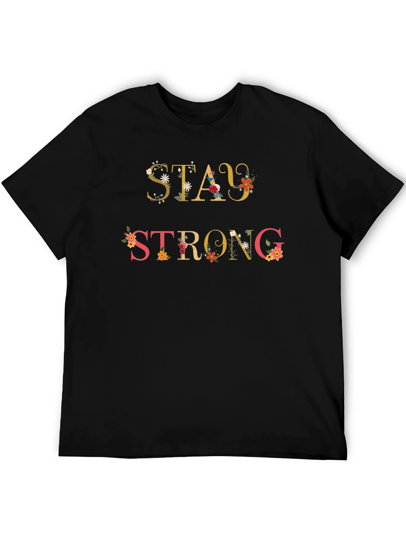 Black Stay Strong Floral Graphic Tee - Inspirational Shirt view 5