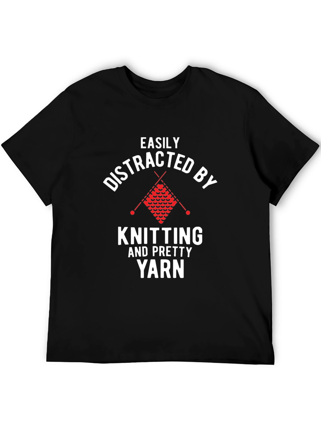 Black Easily Distracted by Knitting & Pretty Yarn T-Shirt view 5