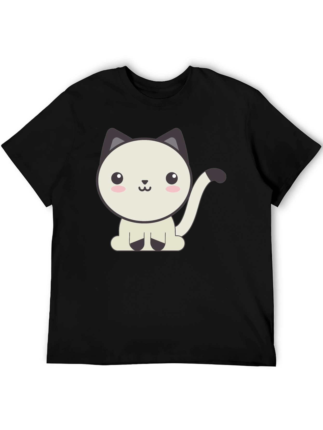 Black Cute Cartoon Cat Graphic Black T-Shirt view 5