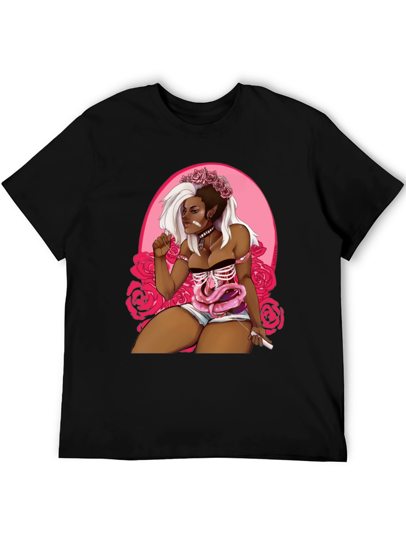 Black Gothic Floral Skeleton Ribcage T-Shirt view 5