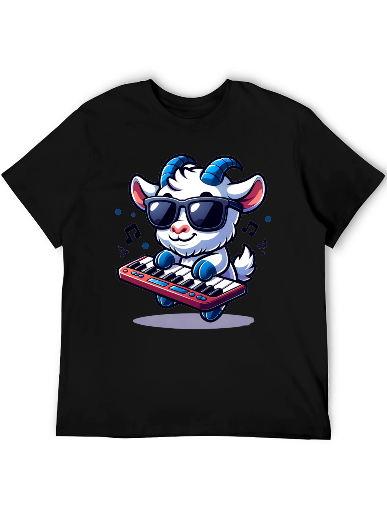 Black Cool Goat Keyboard Player Graphic Tee view 5
