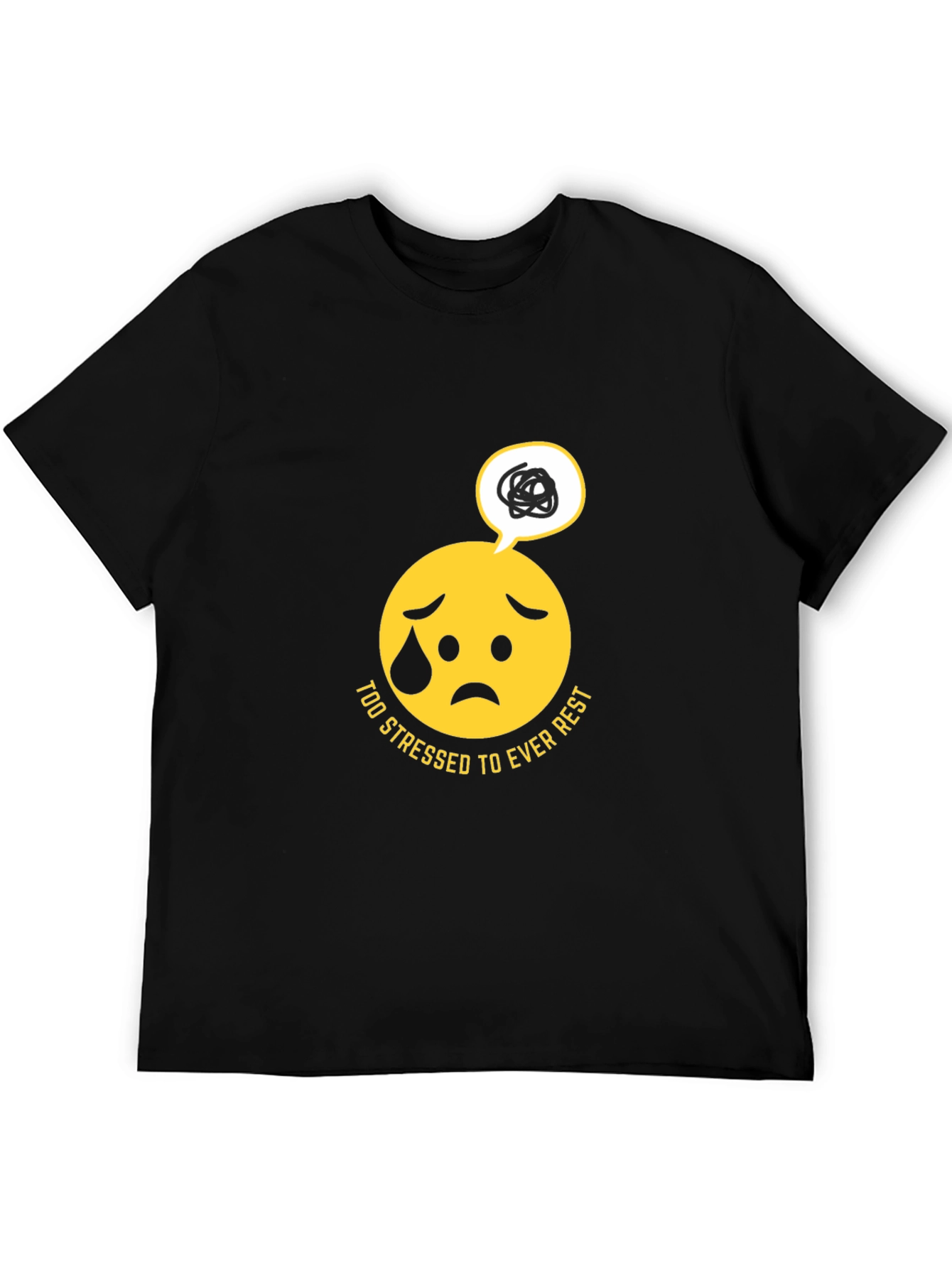 Black Stressed Emoji Graphic Black T-Shirt view 5