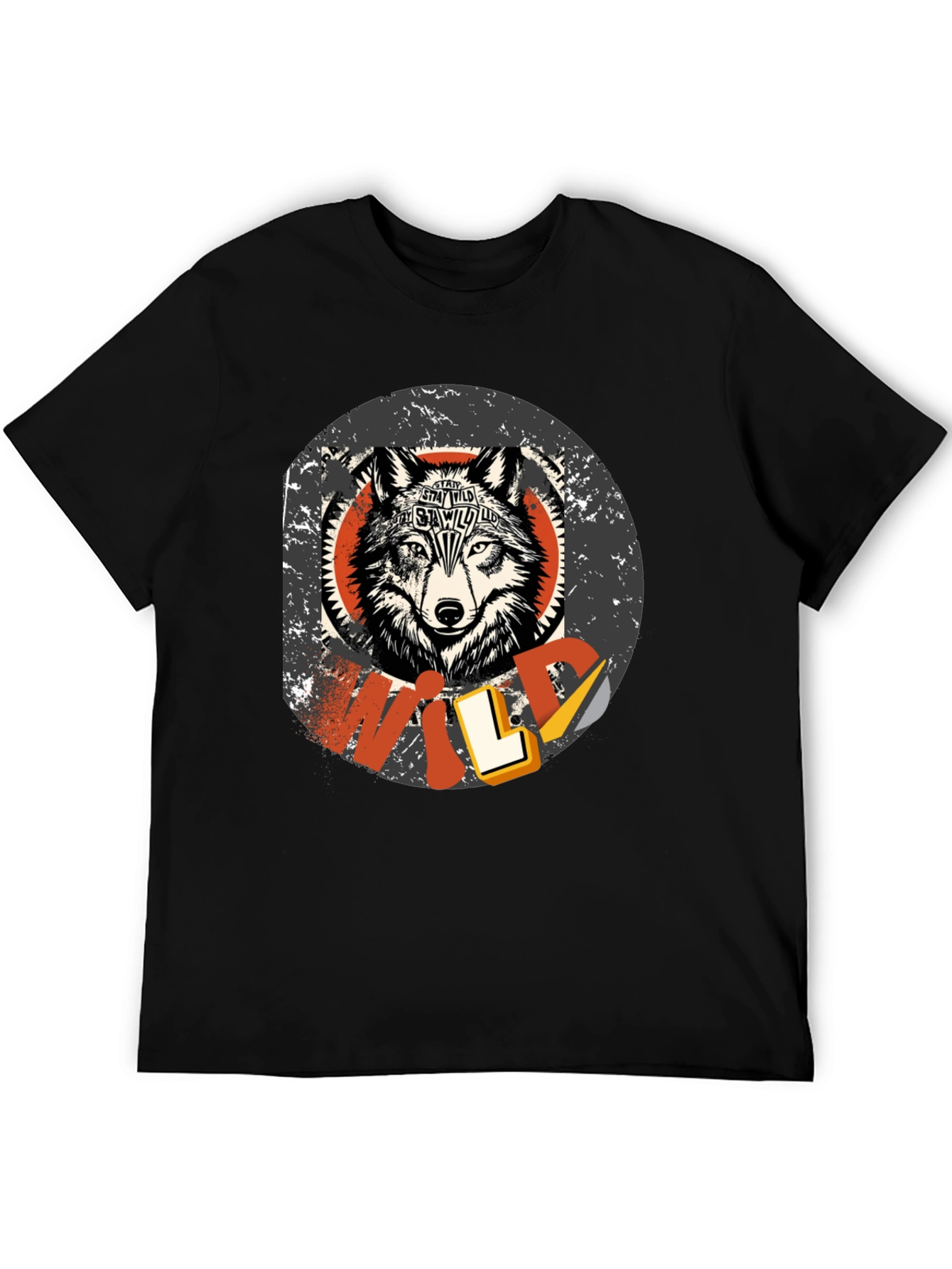 Black Stay Wild Wolf Graphic Print T-Shirt view 5