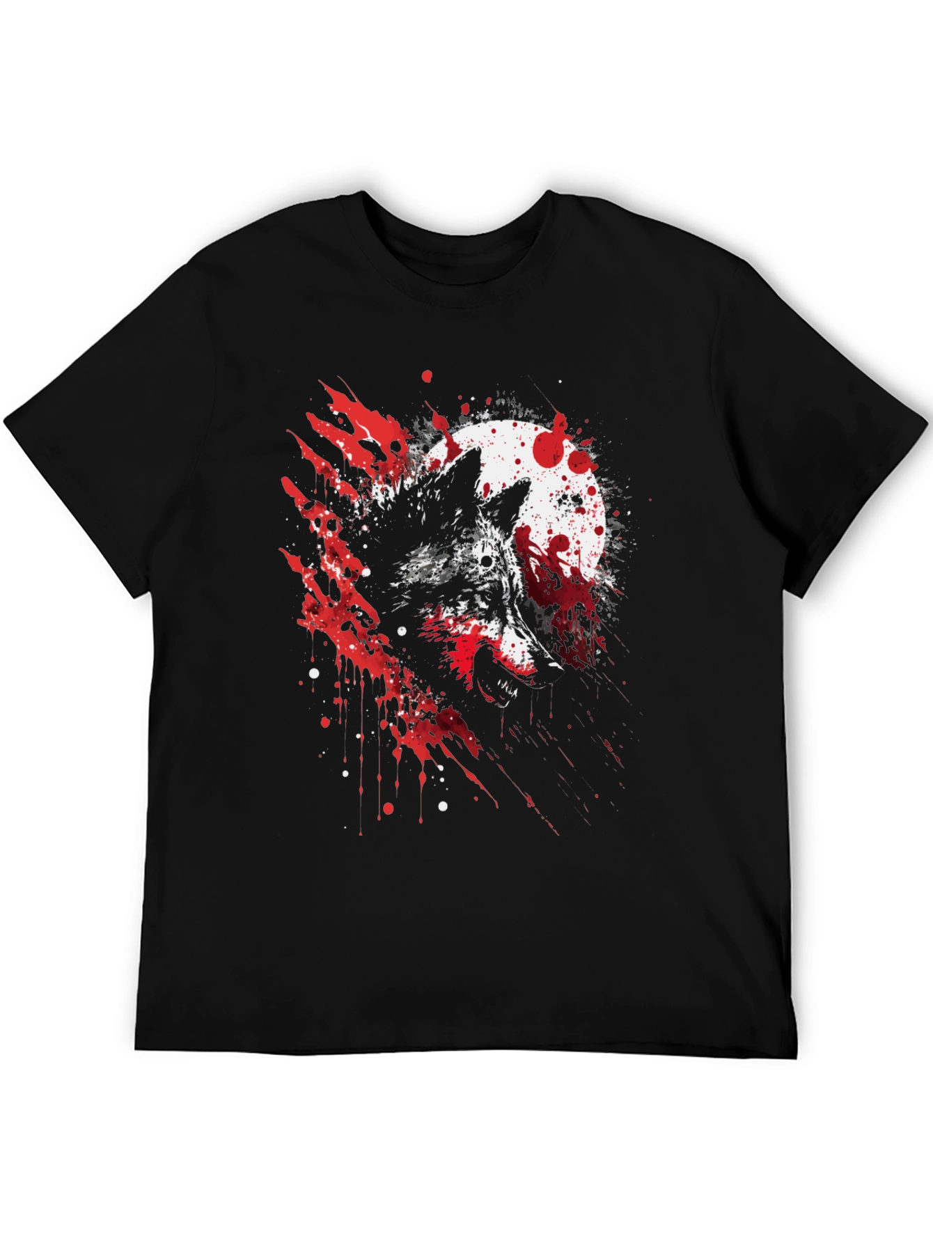 Black Wolf Moon Splatter Graphic Black T-Shirt view 5