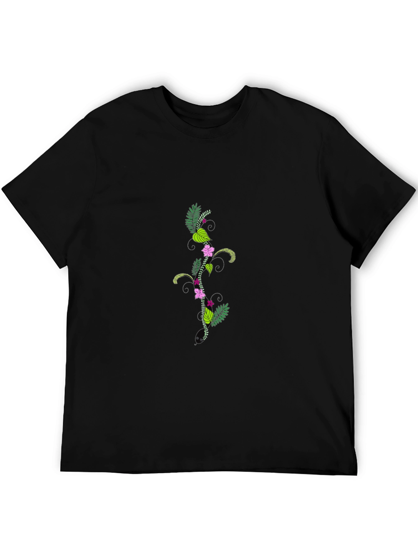 Black Botanical Black T-Shirt - Stylish Floral Design view 5