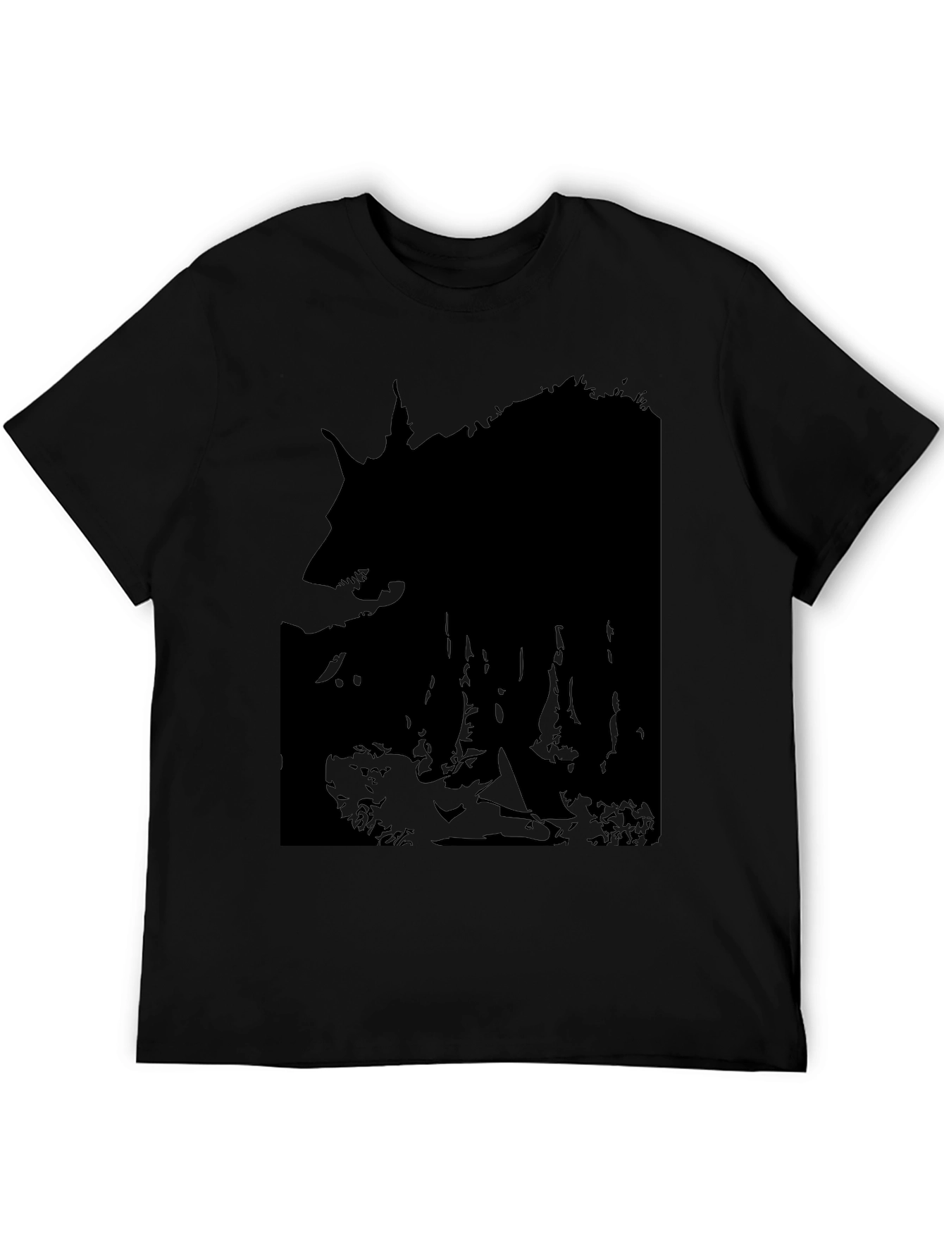 Black Men's Black Wolf Silhouette Graphic T-Shirt view 5