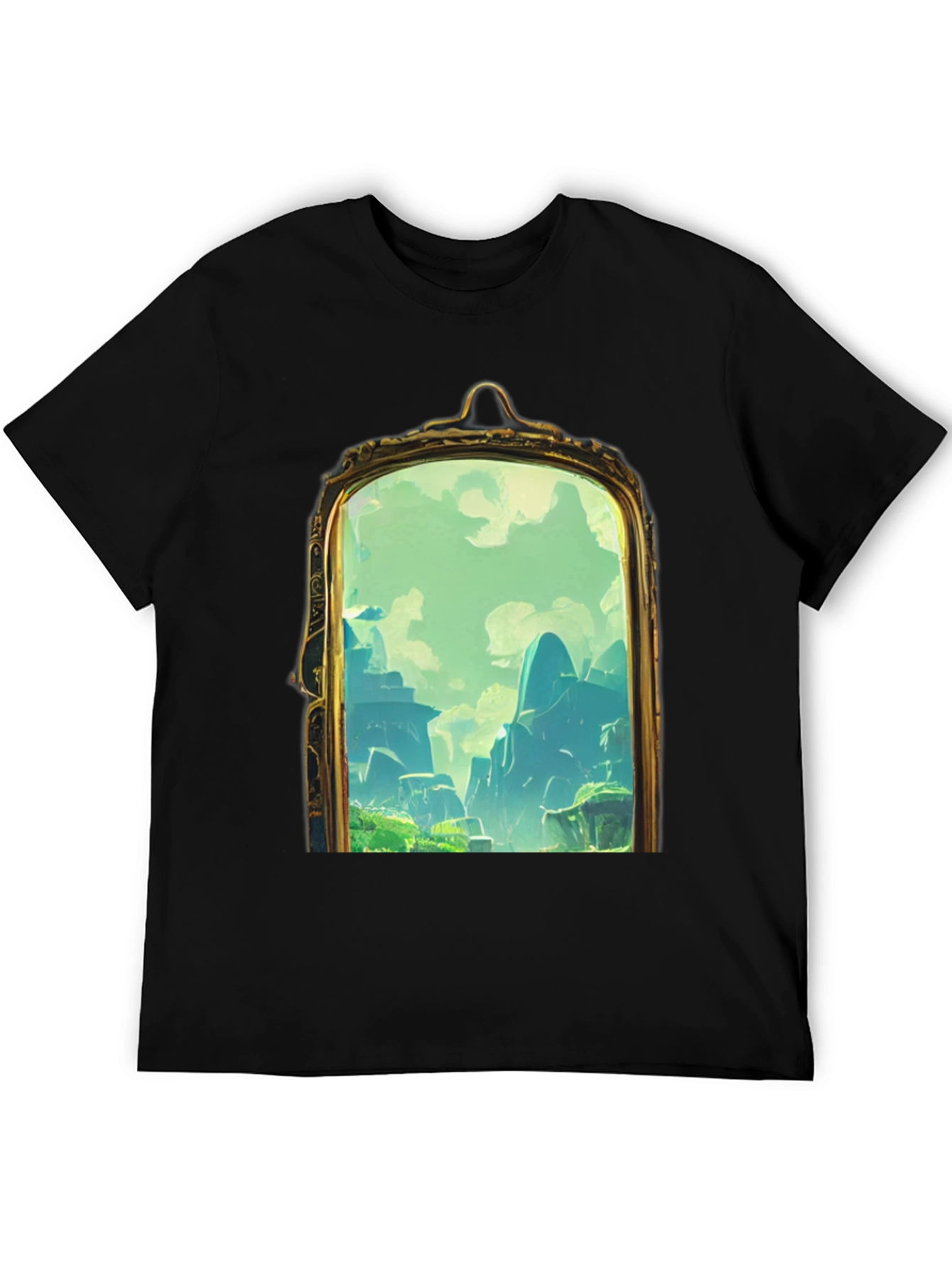 Black Black T-Shirt with Framed Landscape Design view 5