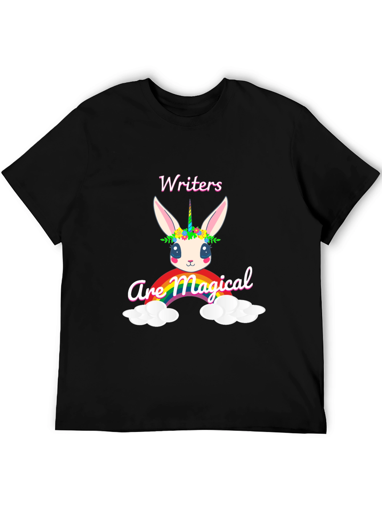 Black Magical Writers T-Shirt, Cute Unicorn Bunny Design view 5
