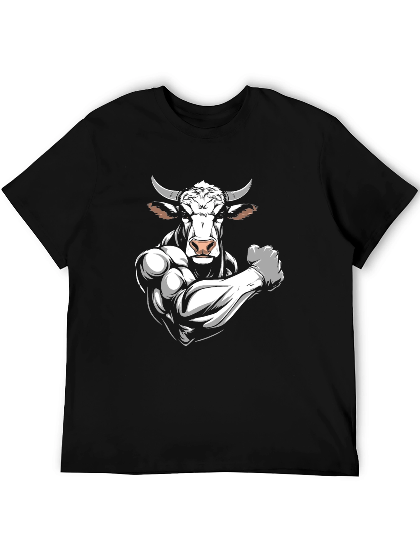 Black Black T-Shirt with Muscular Bull Graphic view 5
