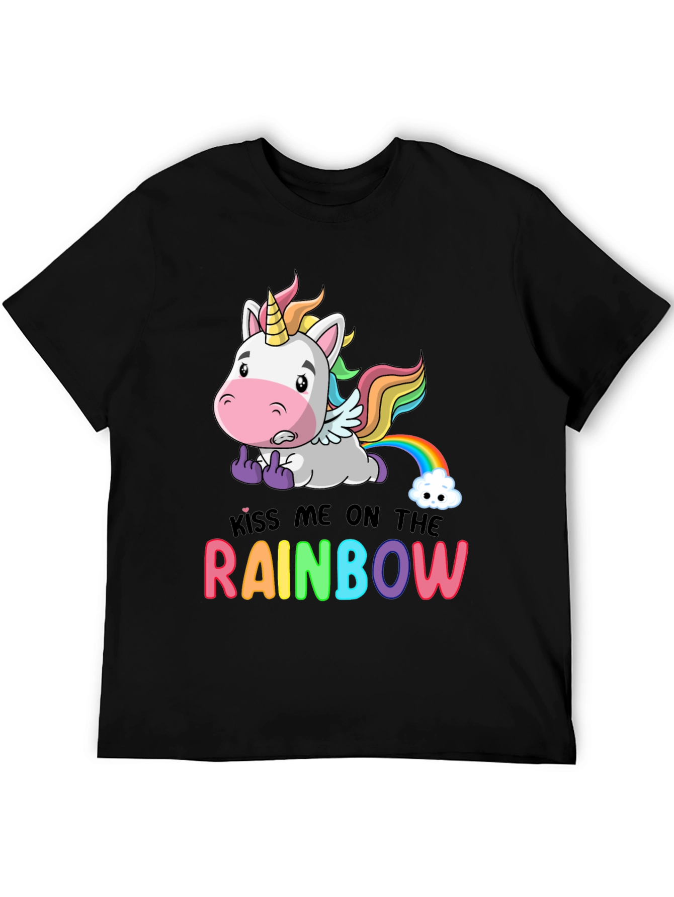 Black Kiss Me On The Rainbow T-Shirt Unicorn Funny view 5
