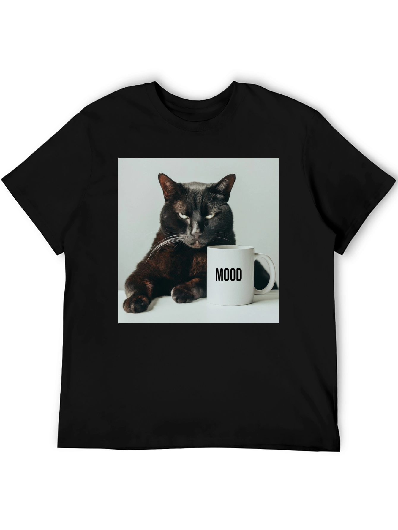 Black Mood Cat Graphic Tee - Black Cotton Comfort view 5