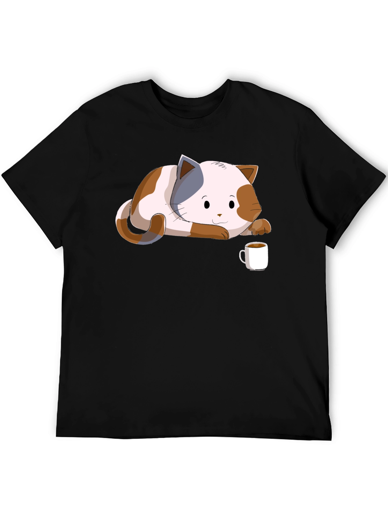 Black Cute Cat & Coffee Black T-Shirt view 5
