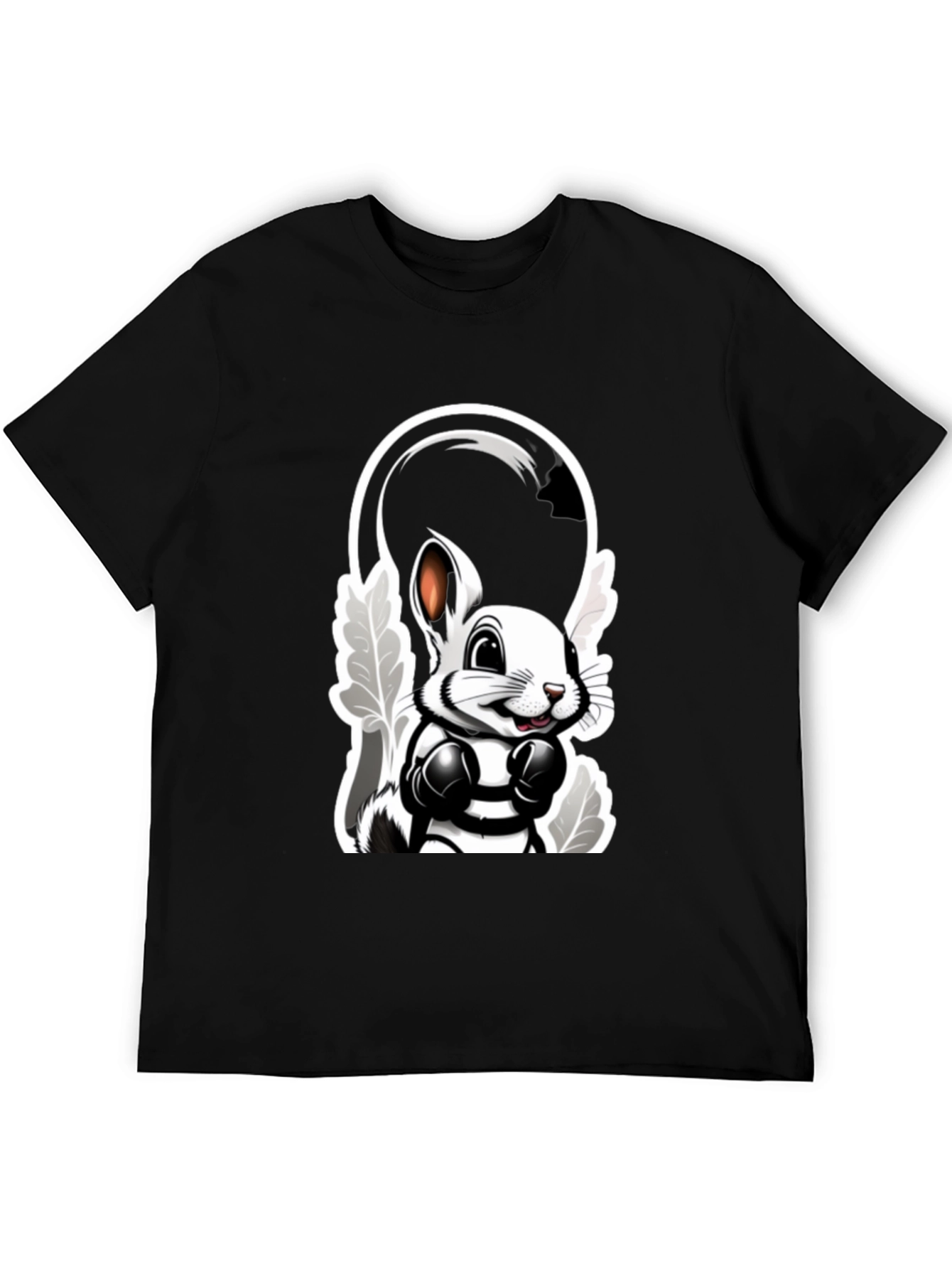 Black Cool Cartoon Bunny Boxer Black T-Shirt view 5