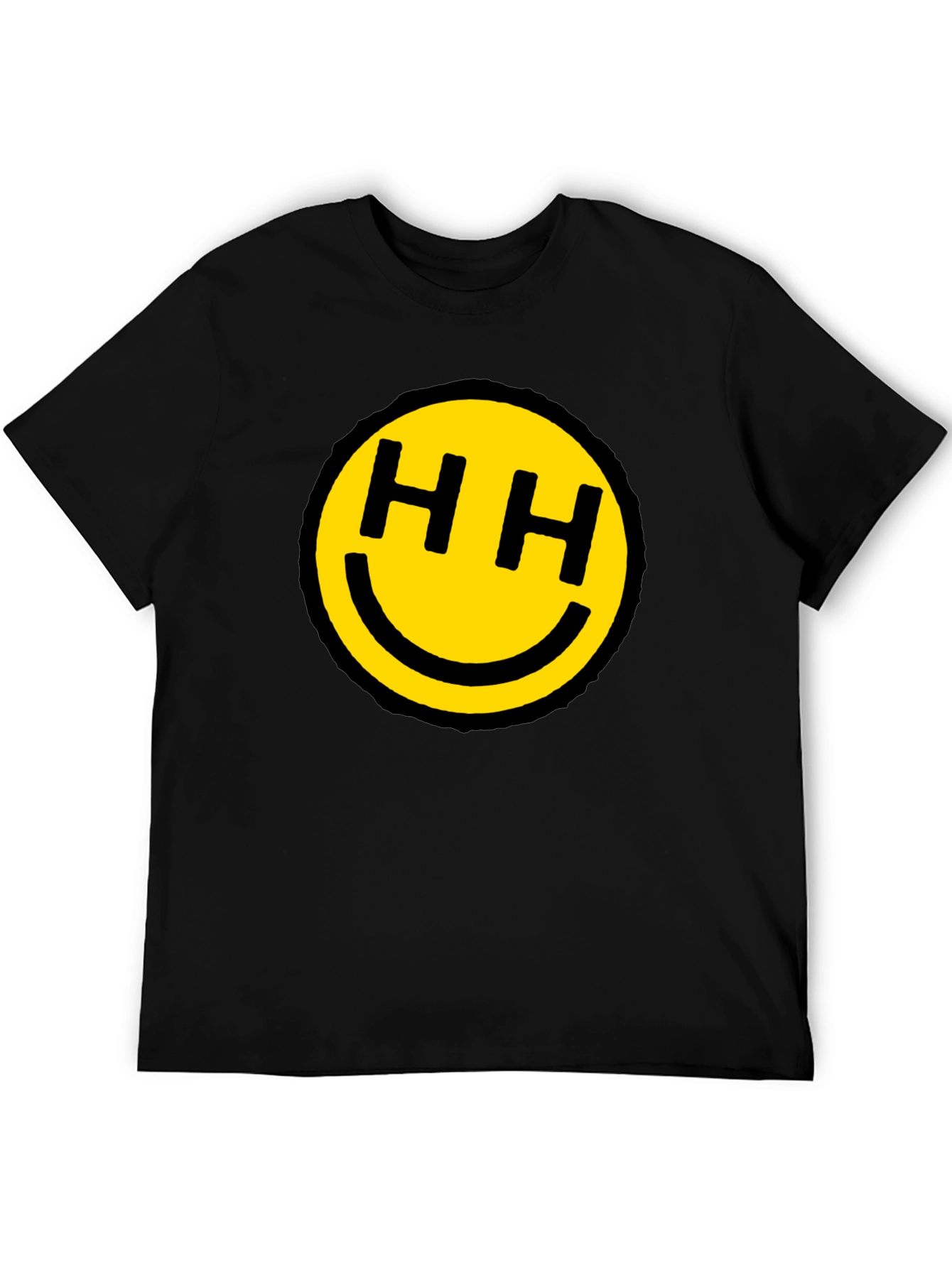 Black Happy Face HH Graphic Tee - Black Cotton Blend view 5
