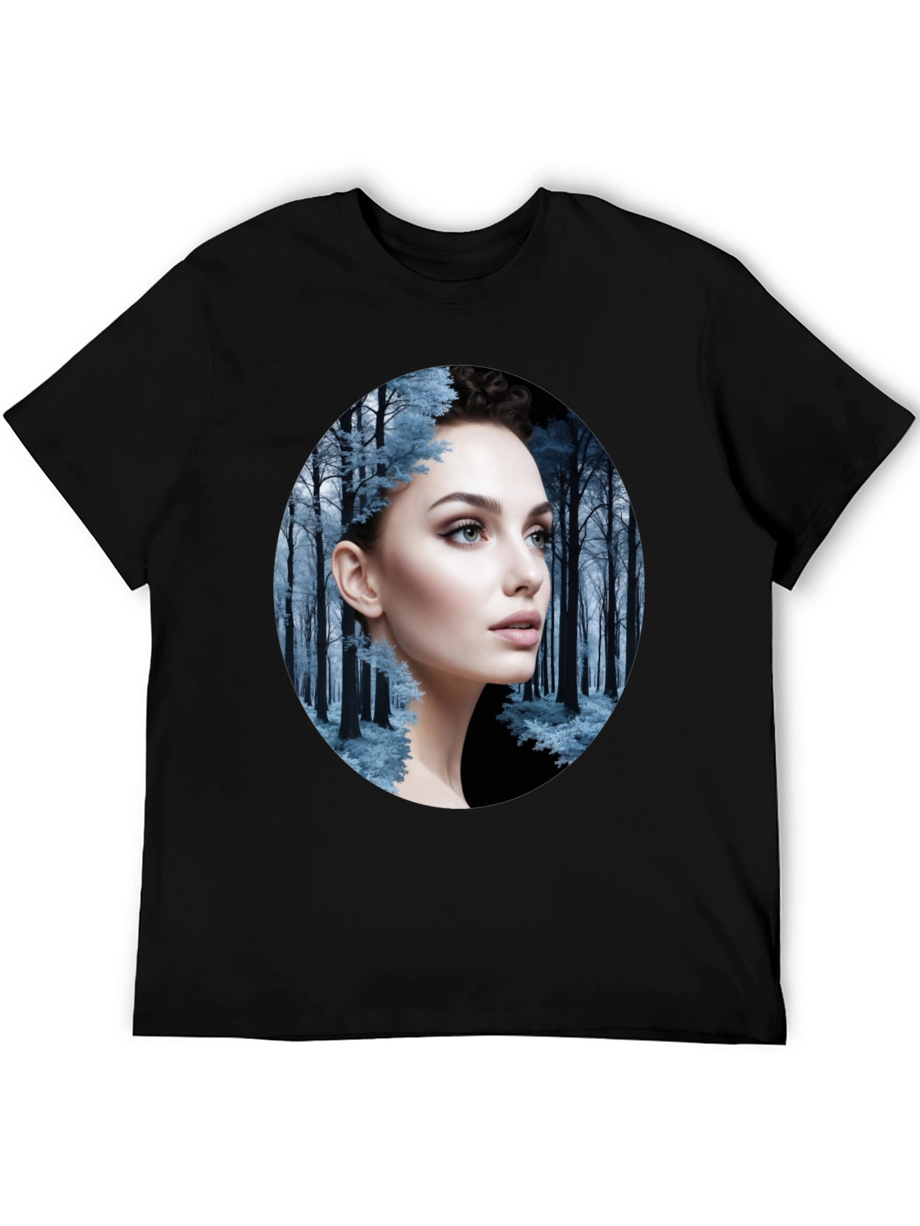 Black Woman in Winter Forest Black T-Shirt view 5