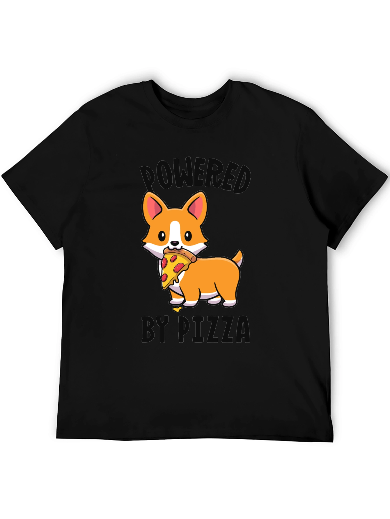 Black Corgi Pizza T-Shirt - Powered by Pizza view 5