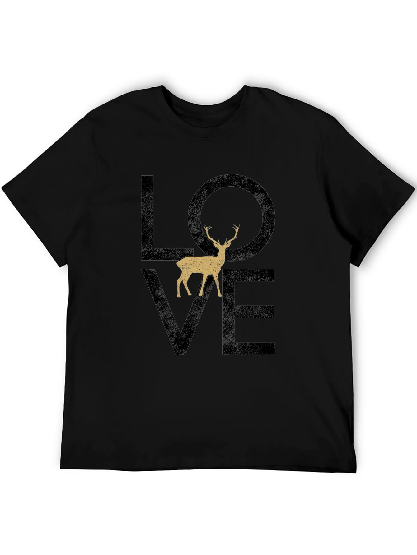 Black Love Deer Graphic T-Shirt - Casual Black Tee view 5