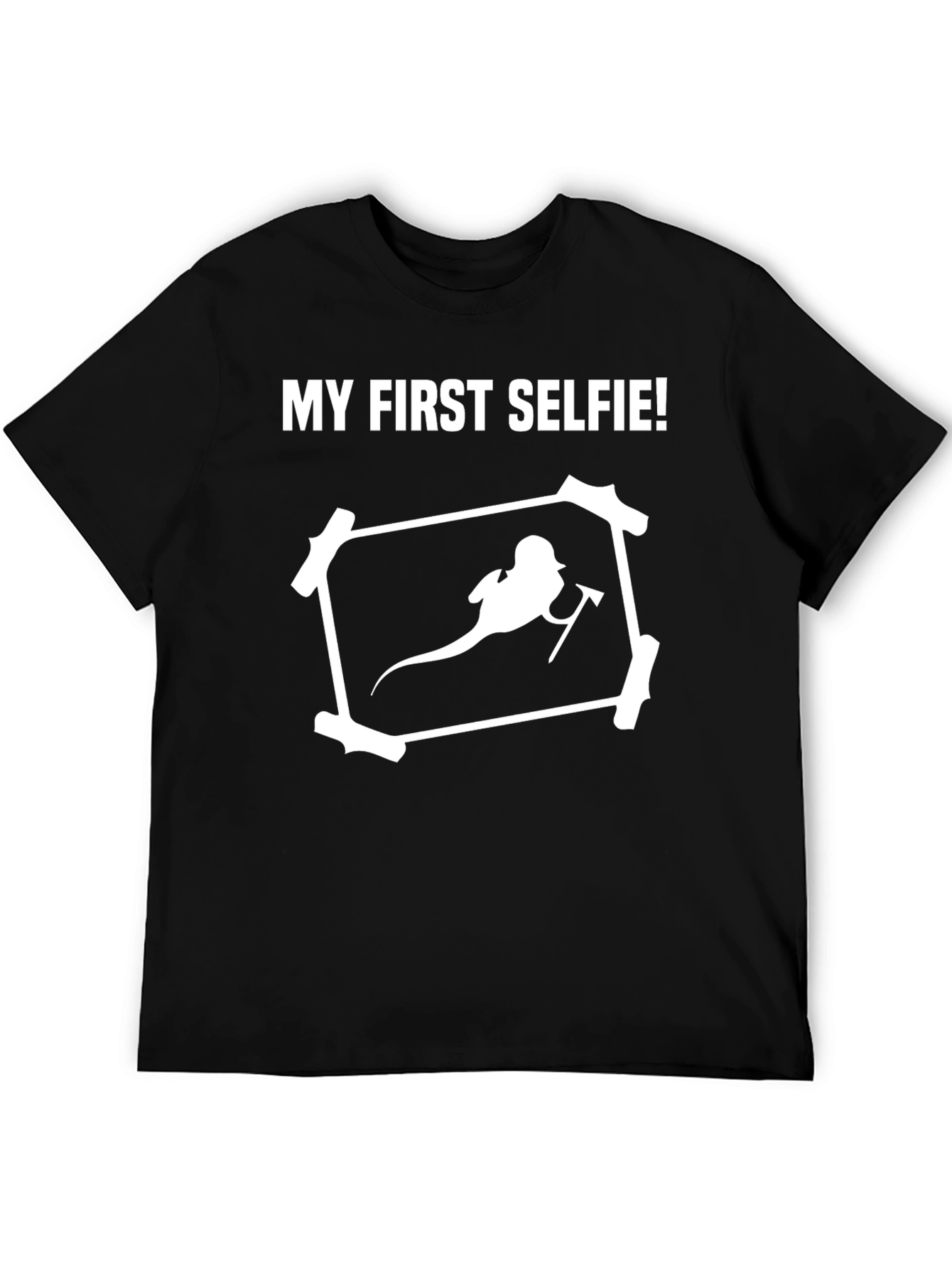 Black Funny My First Selfie Graphic Tee Shirt view 5