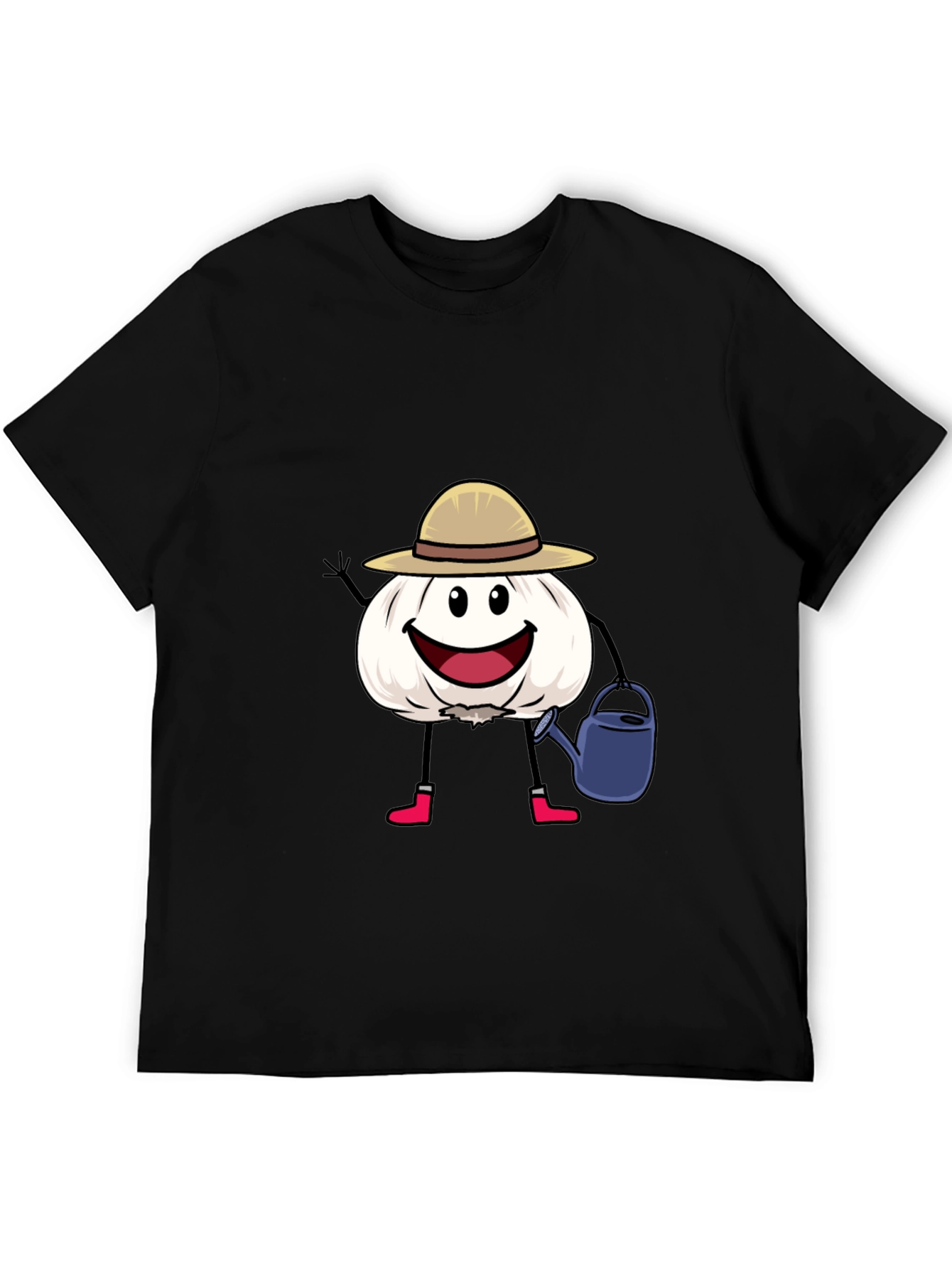 Black Cartoon Garlic Gardener Black T-Shirt view 5