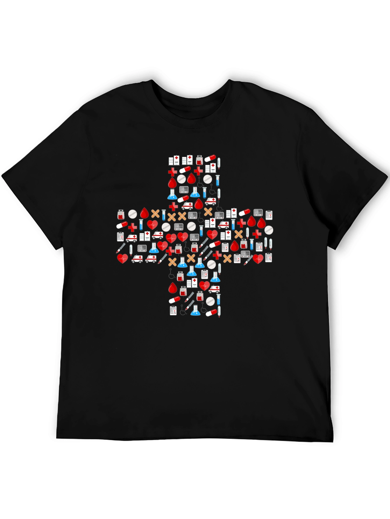 Black Medical Pattern Black T-Shirt view 5