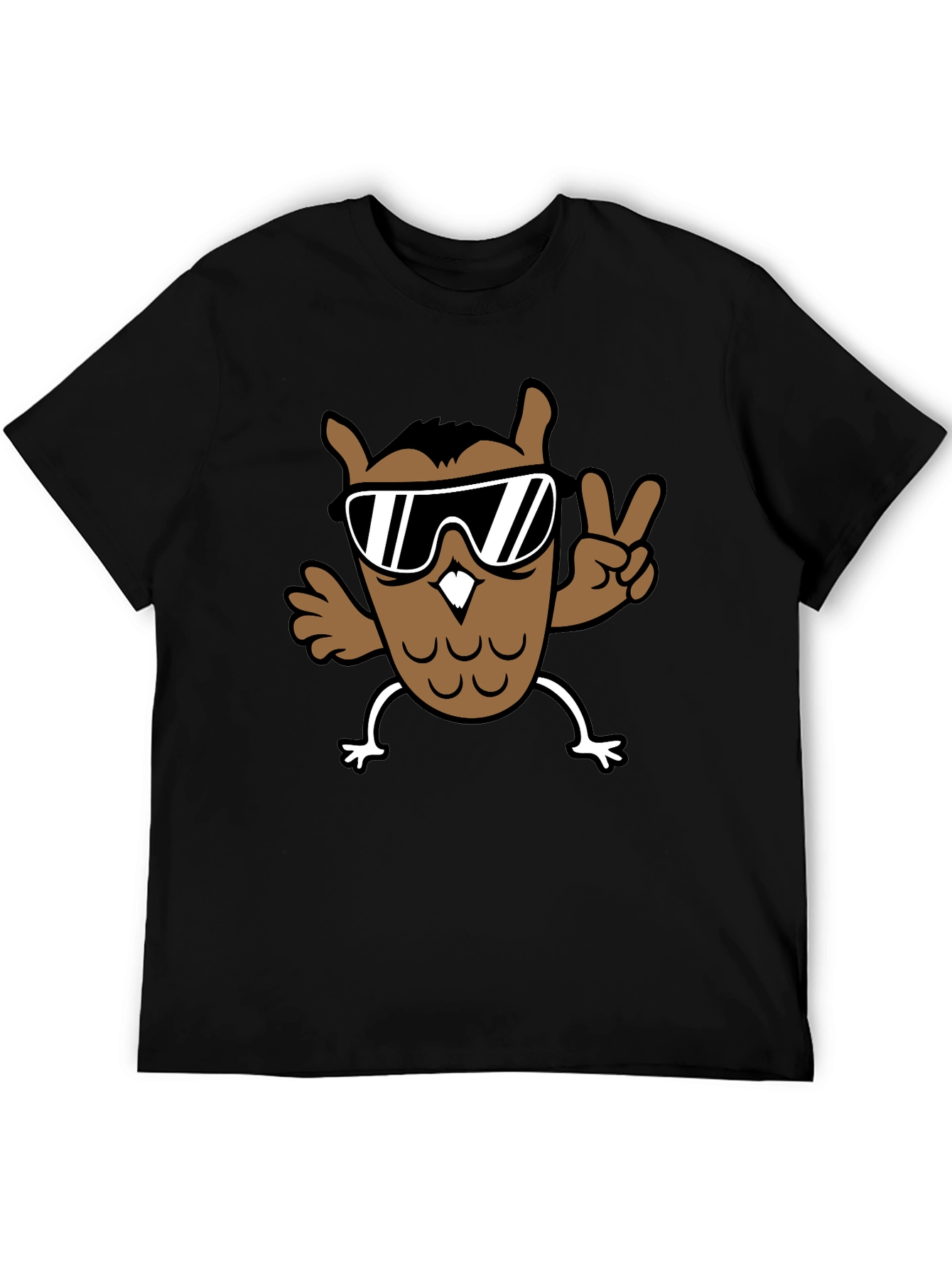 Black Cool Owl Graphic Tee - Black Cotton T-Shirt view 5