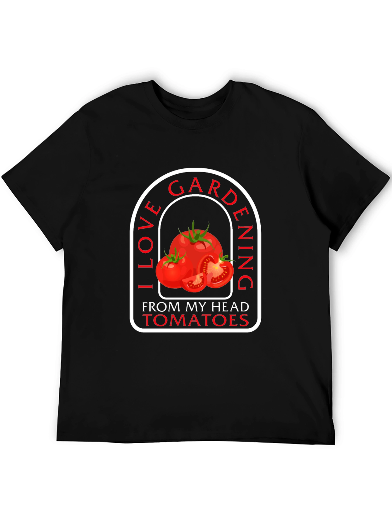 Black I Love Gardening From My Head Tomatoes Black T-Shirt view 5