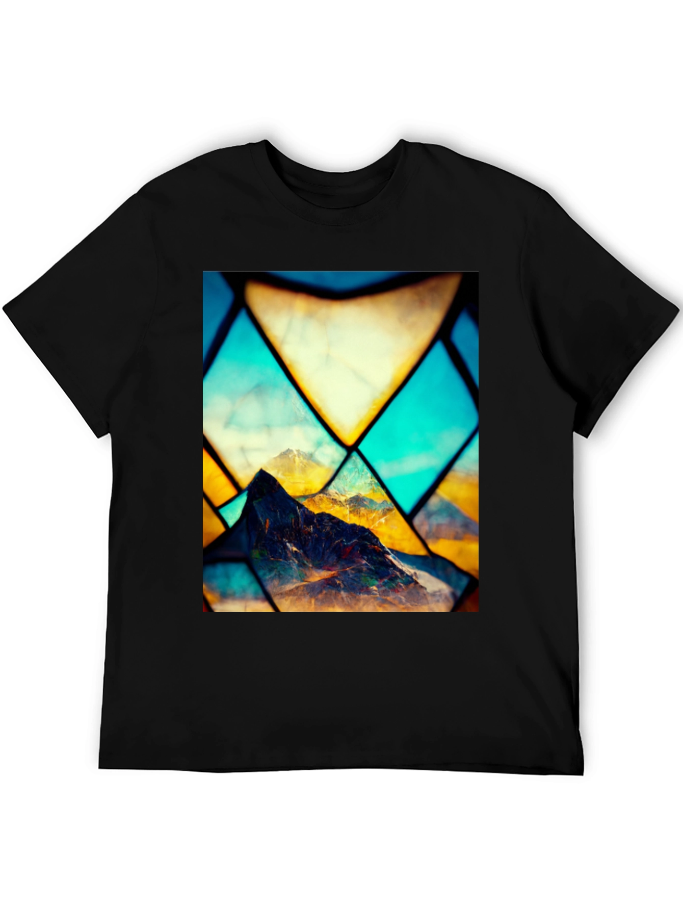 Black Mountain Stained Glass Graphic Black Tee view 5