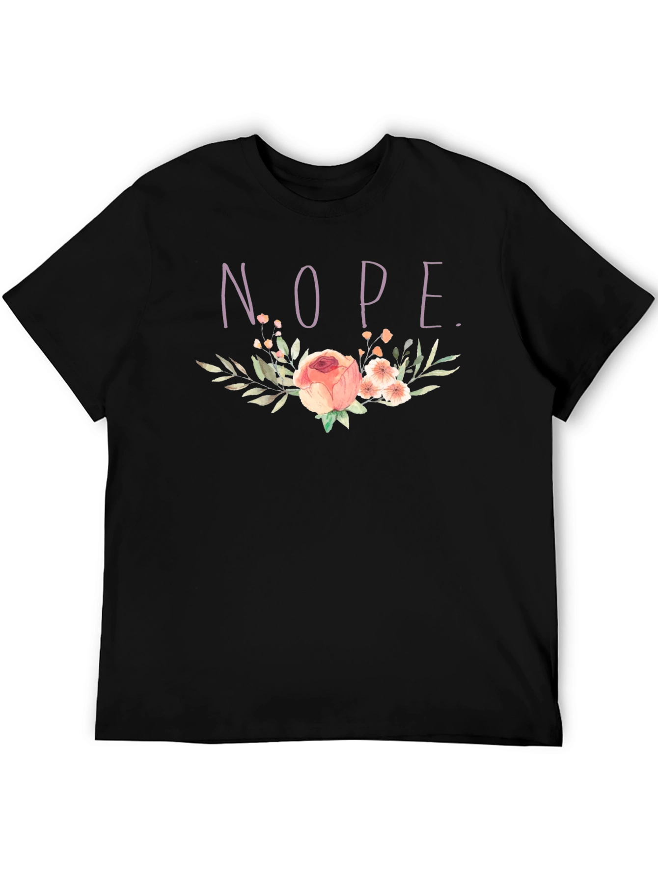 Black Floral NOPE. T-Shirt - Black Cotton Tee view 5