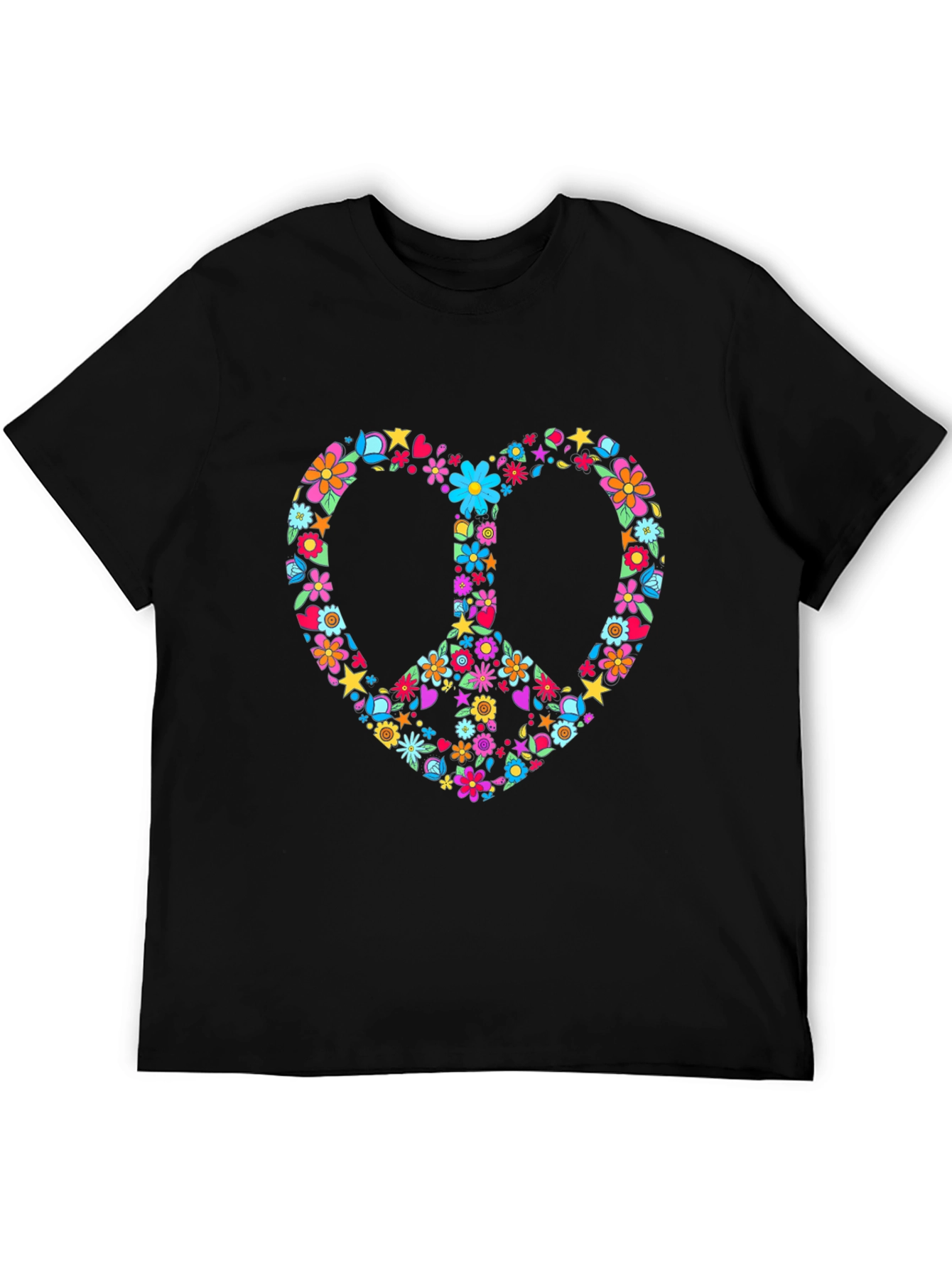 Black Floral Peace Sign Heart T-Shirt view 5
