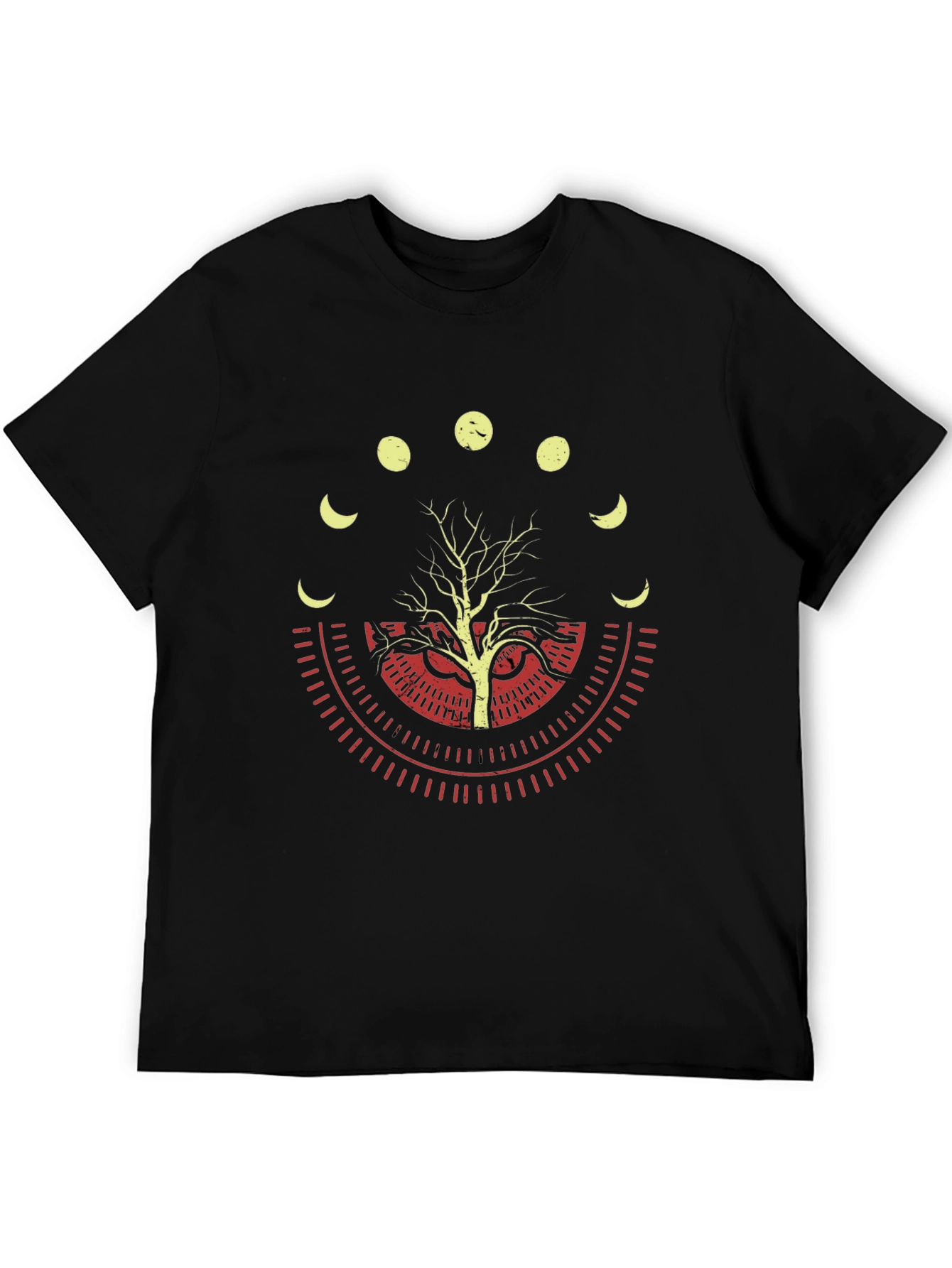Black Moon Phases & Tree Graphic Black T-Shirt view 5