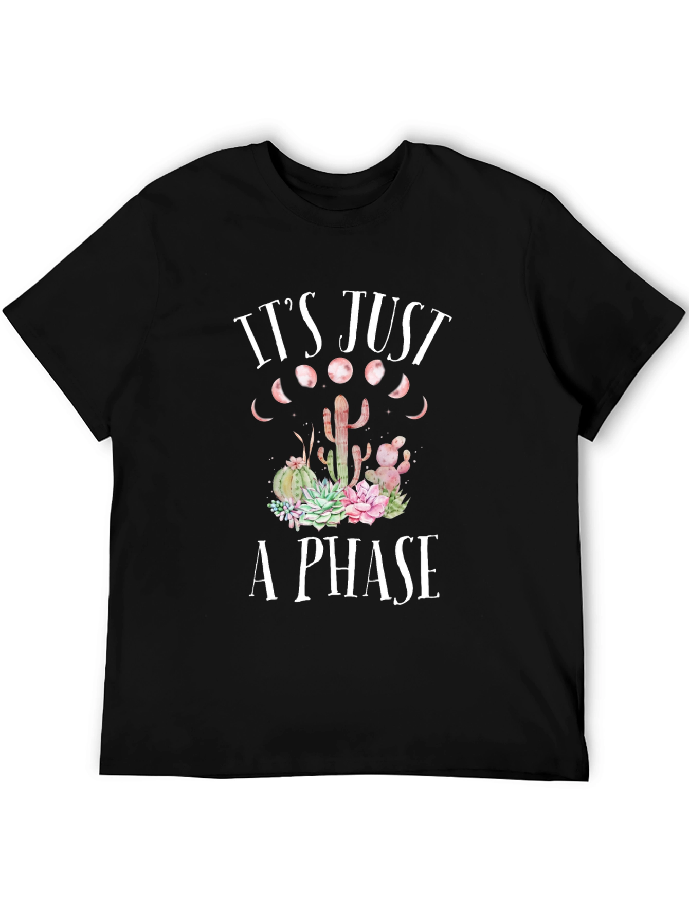 Black It's Just A Phase Cactus Graphic Tee view 5
