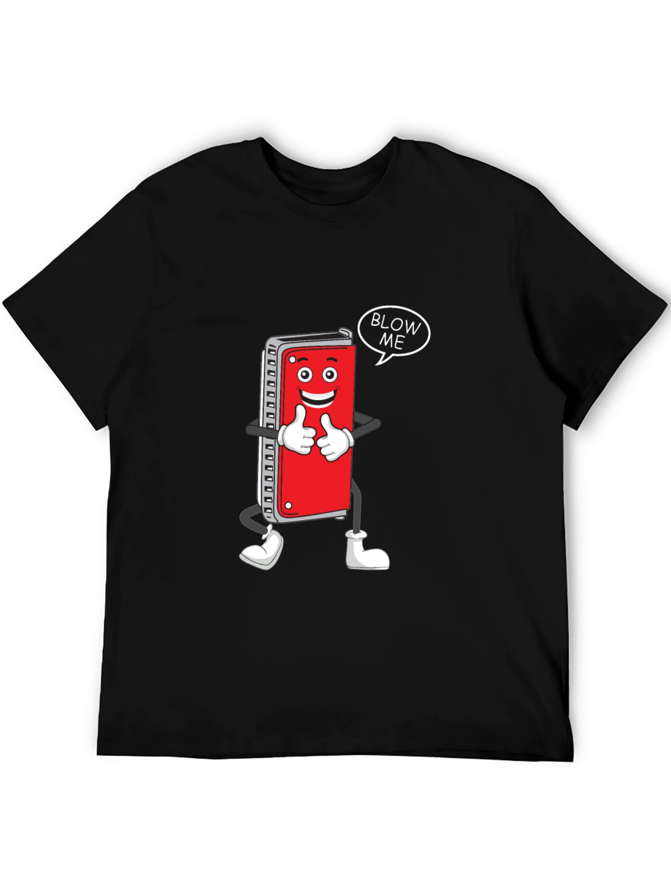 Black Harmonica Cartoon Graphic T-Shirt - Blow Me! view 5