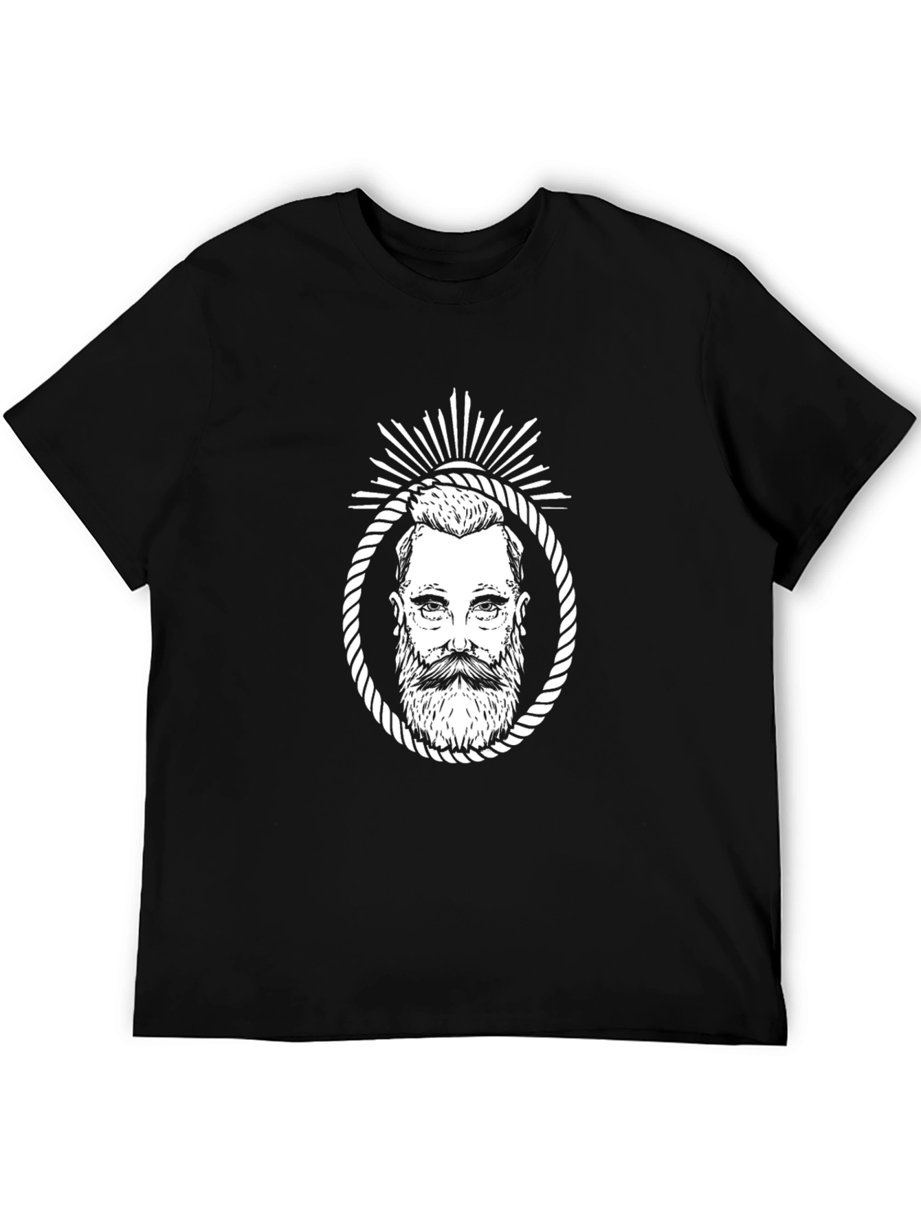 Black Men's Black T-Shirt with Bearded Man Graphic view 5