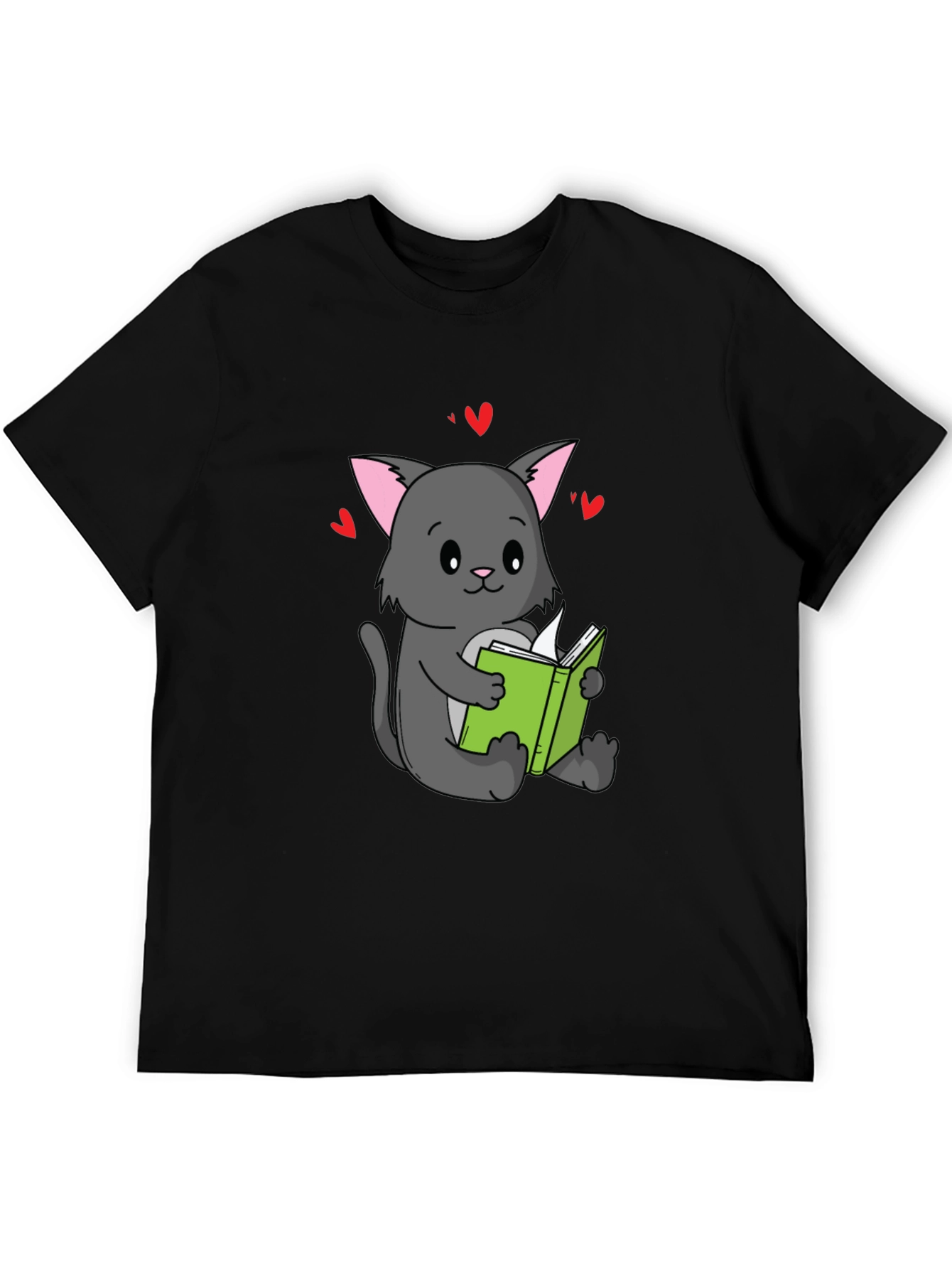 Black Cute Cat Reading Book T-Shirt - Unisex view 5