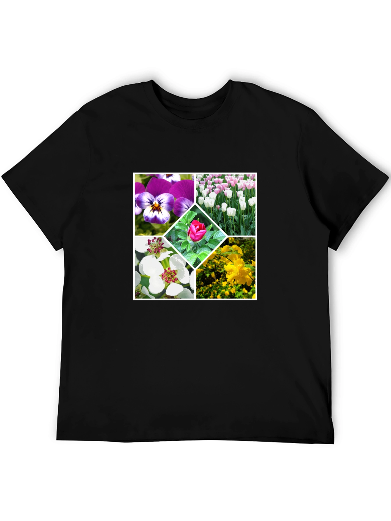 Black Floral Collage Black T-Shirt view 5