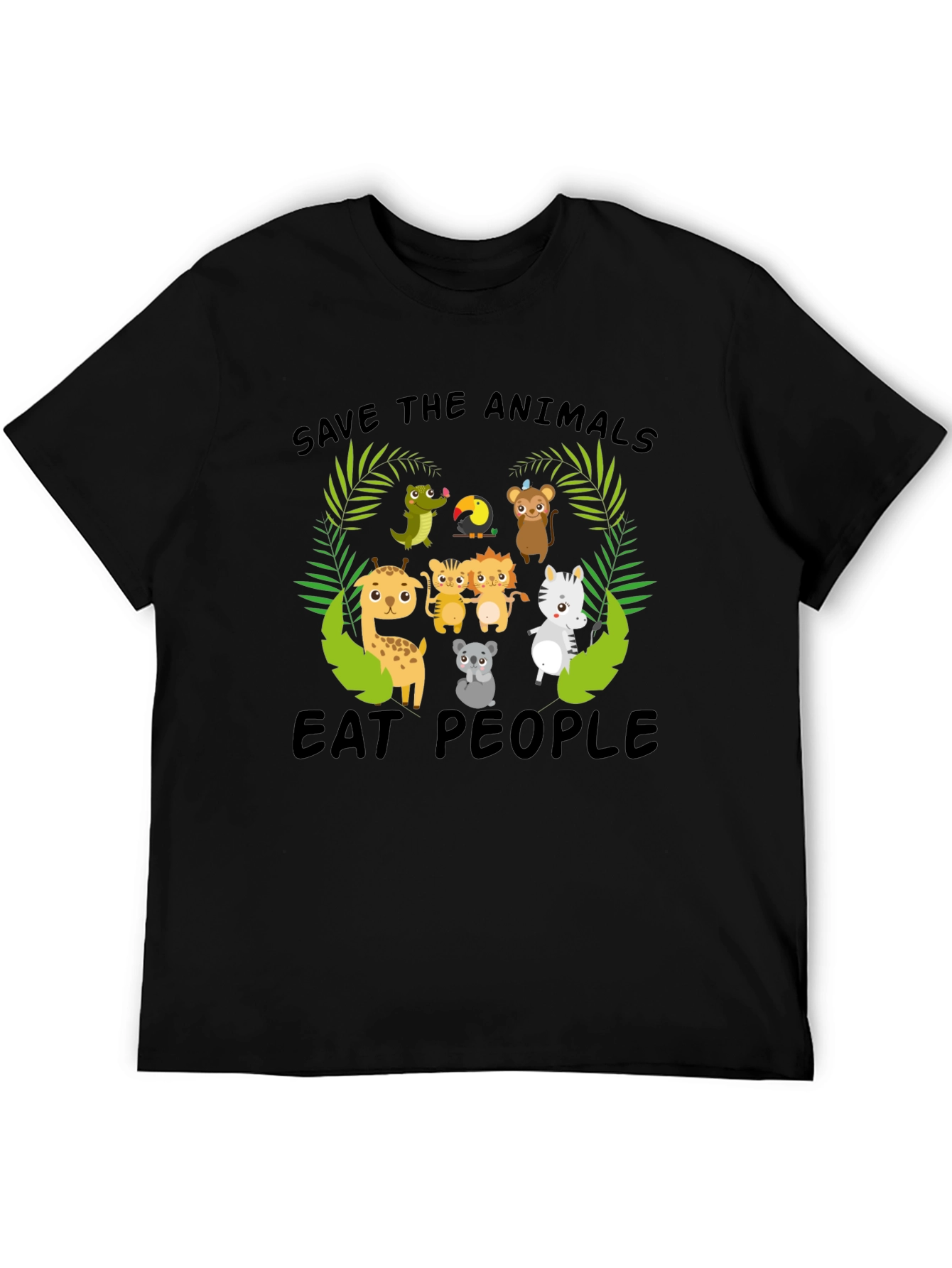 Black Save the Animals Eat People Black T-Shirt view 5