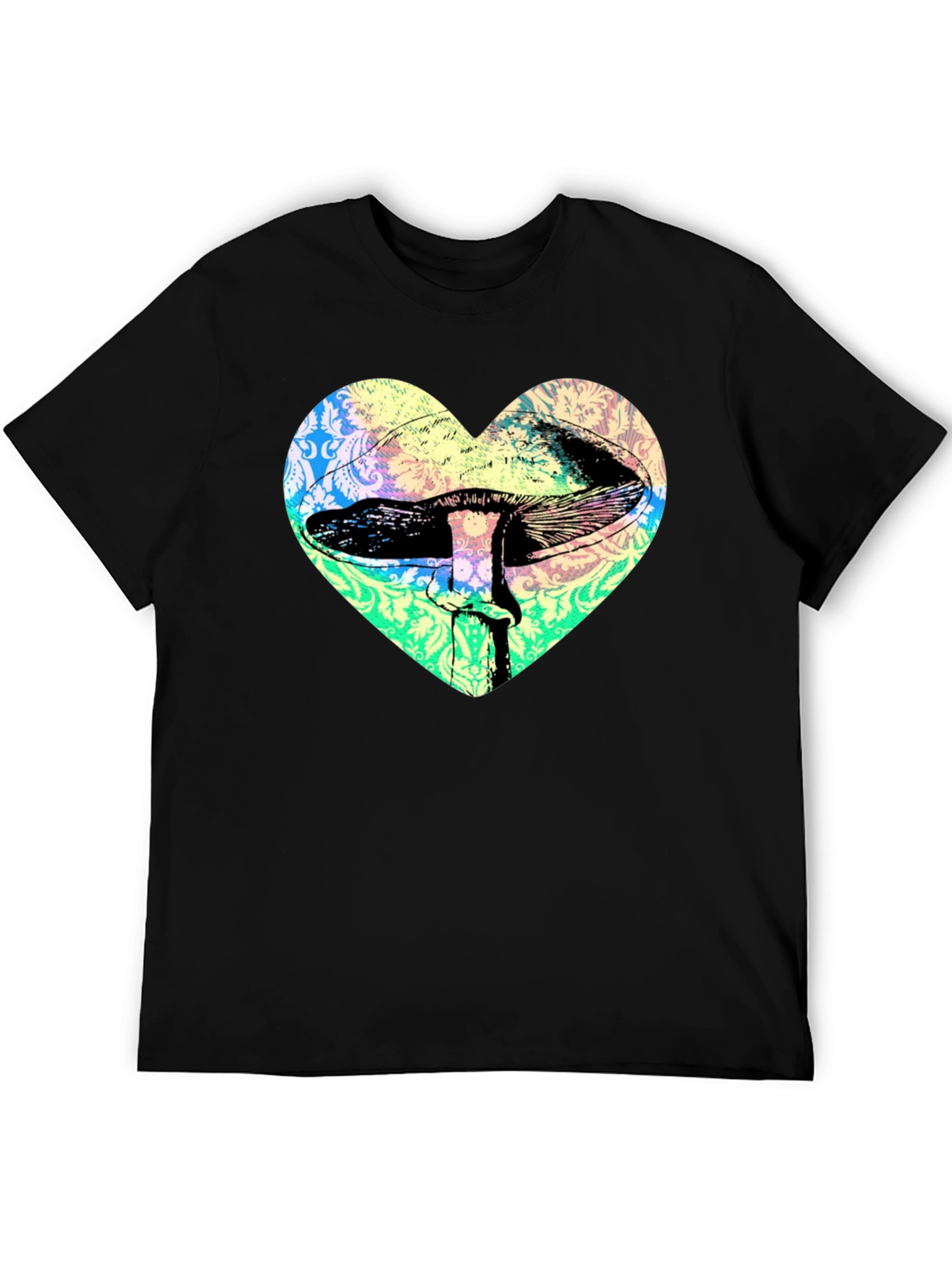 Black Psychedelic Mushroom Heart T-Shirt - Groovy Graphic Tee view 5