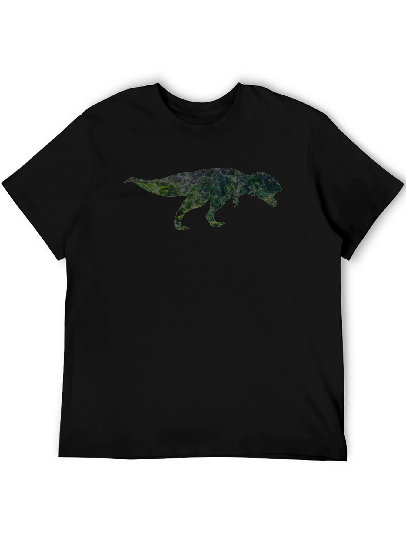 Black Dinosaur Forest Print Black T-Shirt view 5