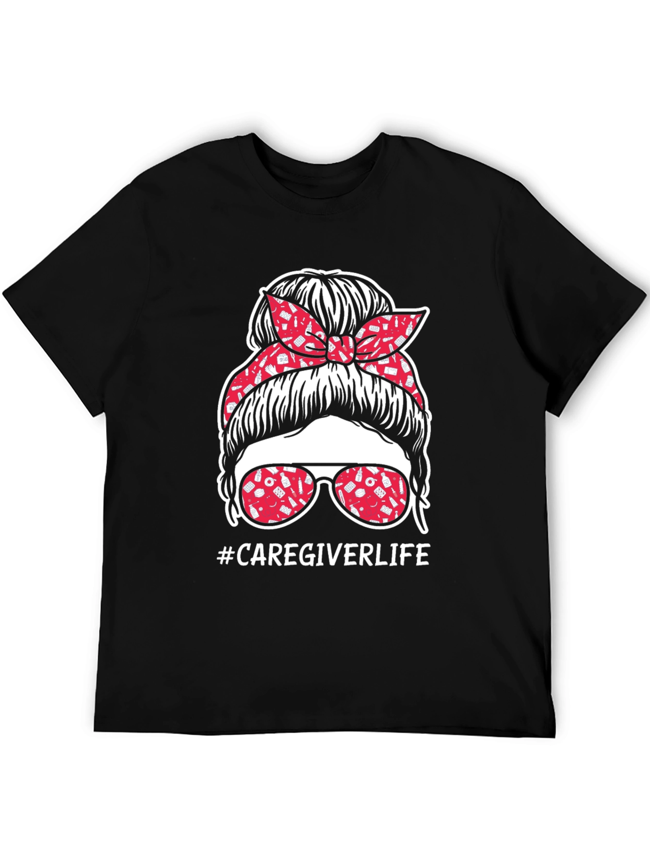 Black Caregiver Life Messy Bun T-Shirt view 5