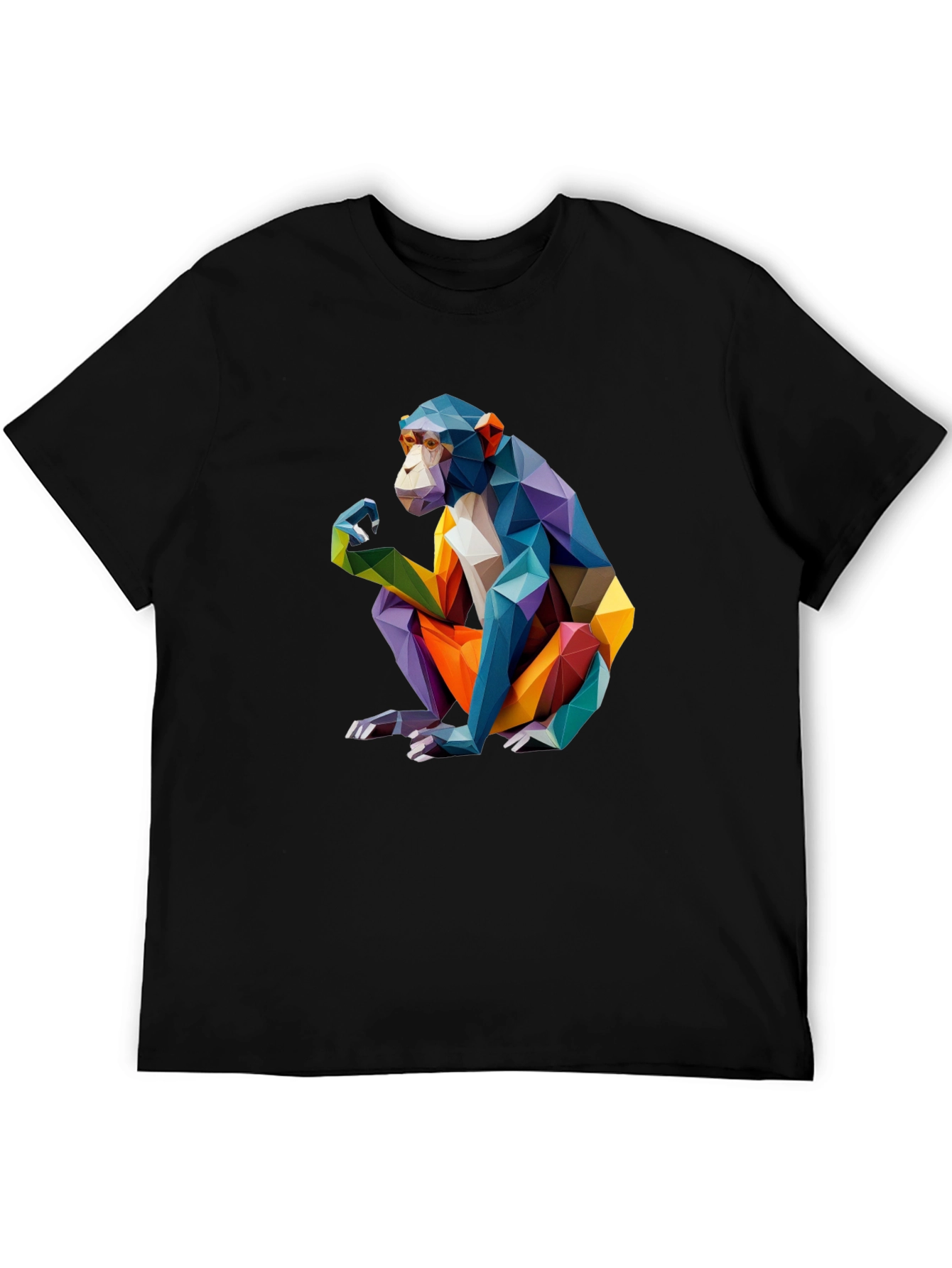 Black Geometric Monkey Graphic Black T-Shirt view 5