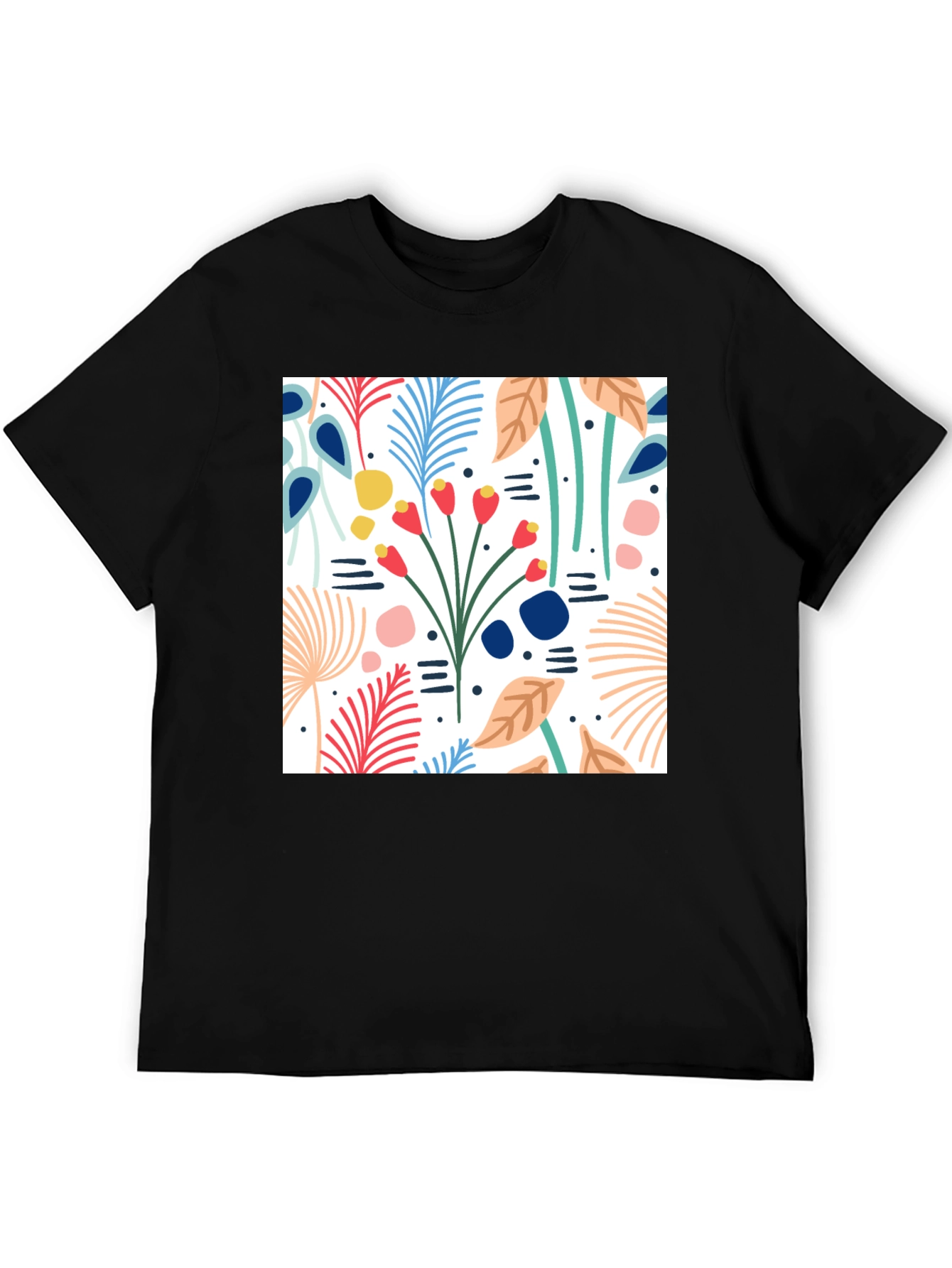 Black Floral Pattern Black T-Shirt view 5