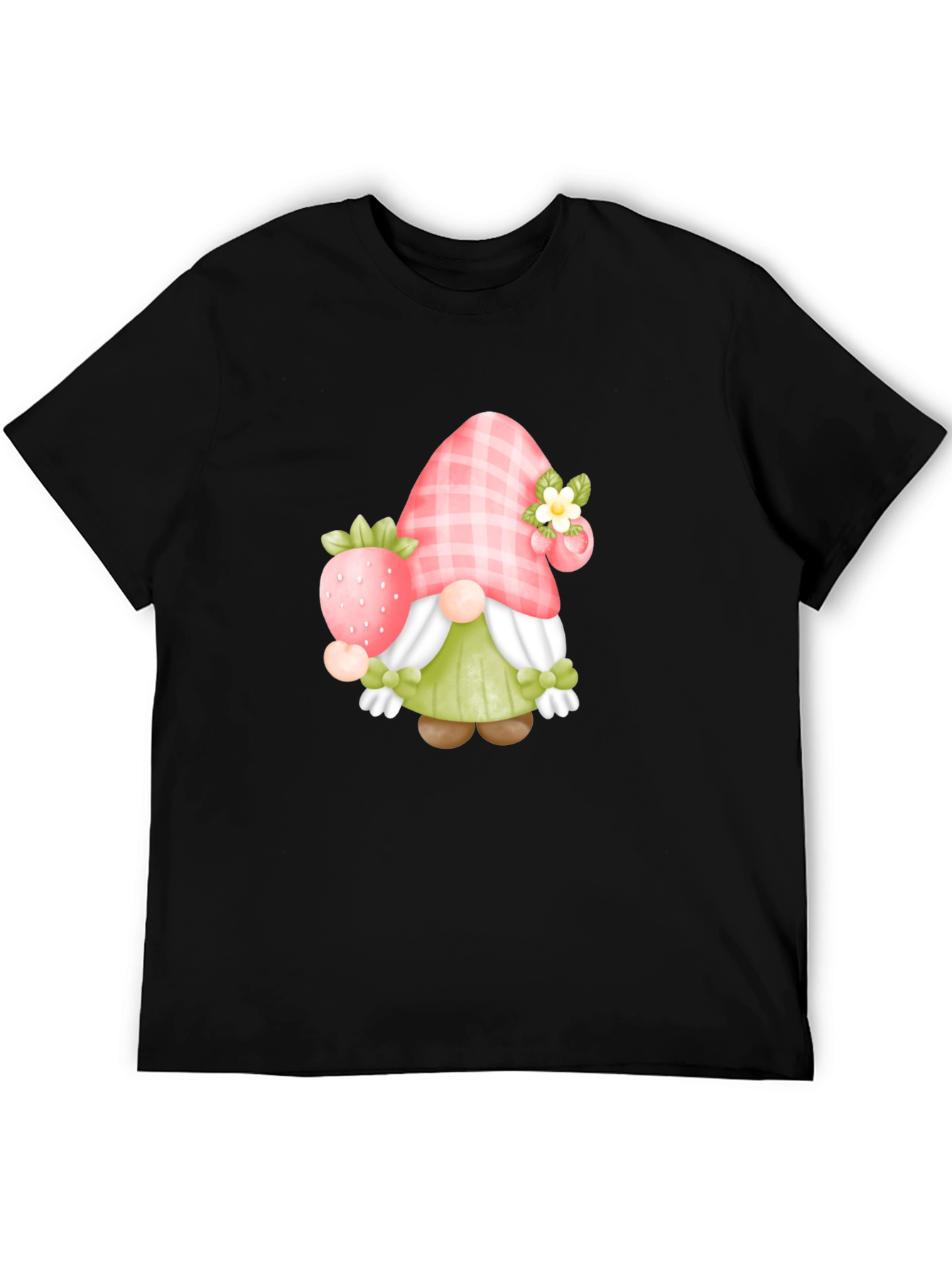 Black Strawberry Gnome Graphic Tee view 5