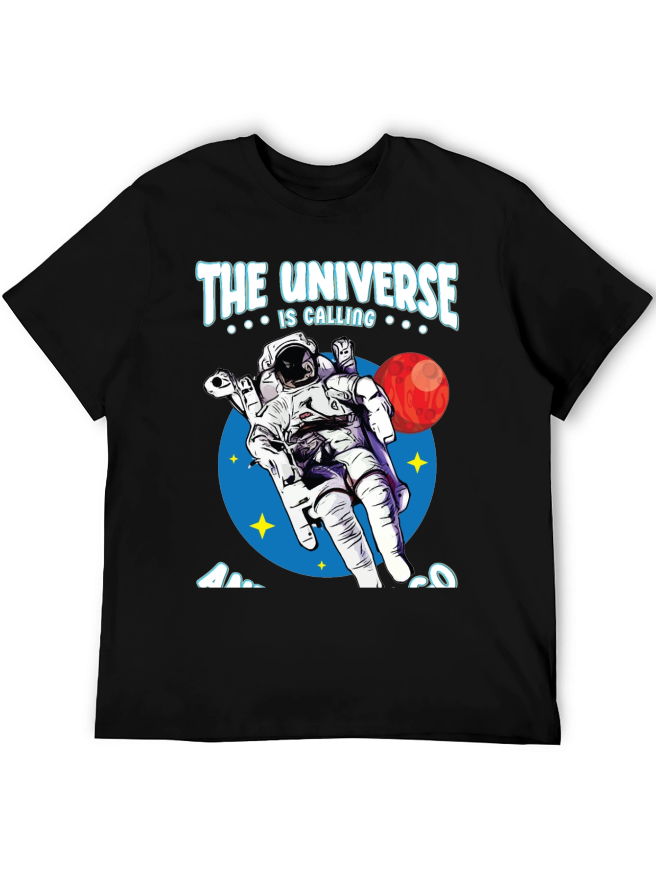 Black Universe Calling Astronaut Graphic Tee view 5