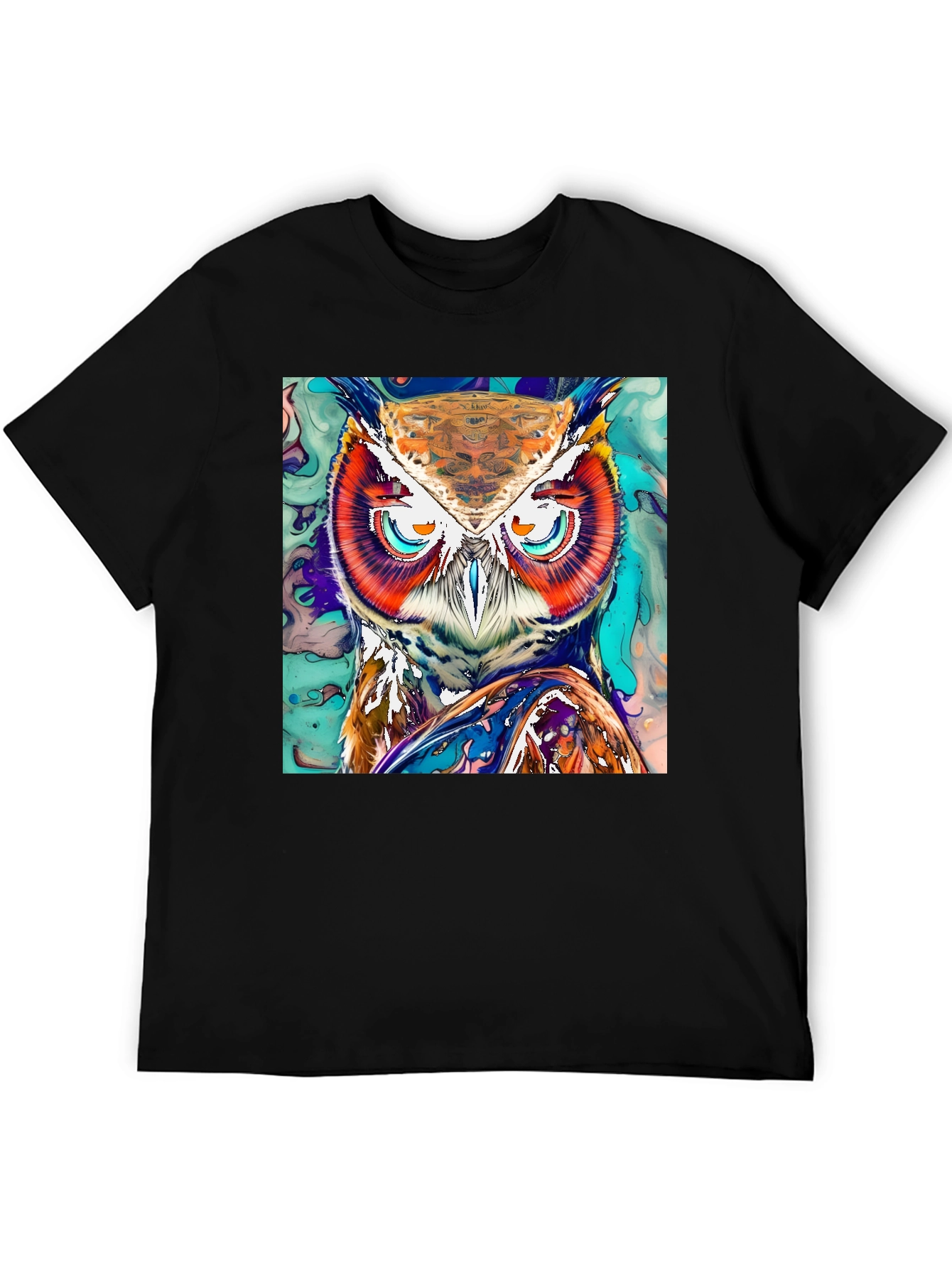 Black Artistic Owl Graphic Print T-Shirt view 5