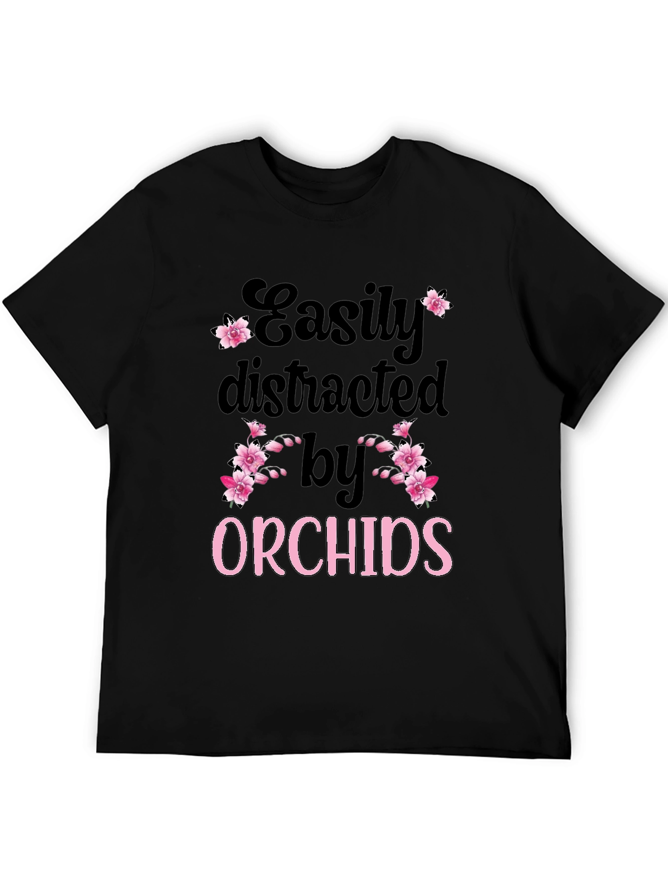 Black Easily Distracted by Orchids T-Shirt view 5