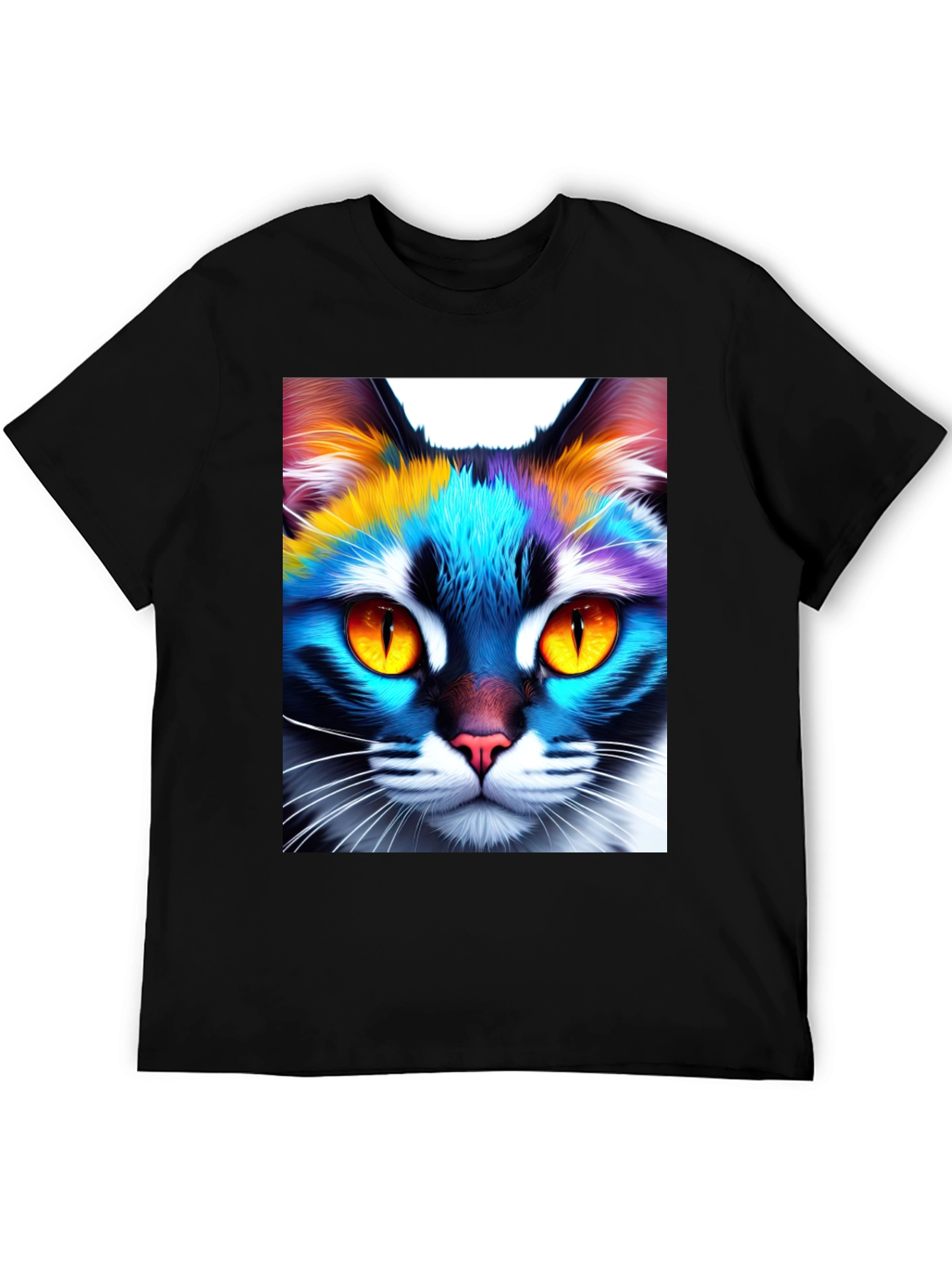 Black Colorful Cat Graphic Tee - Unique Unisex Design view 5