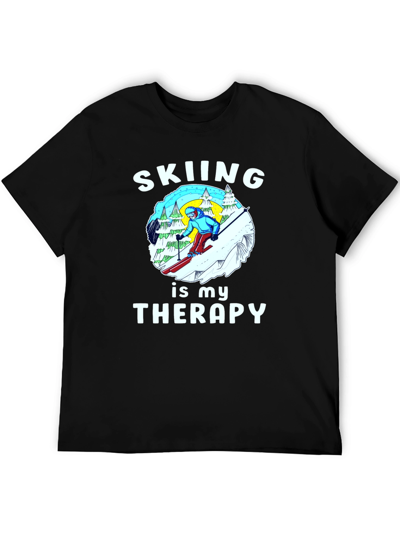 Black Skiing is My Therapy T-Shirt | Winter Sports Apparel view 5